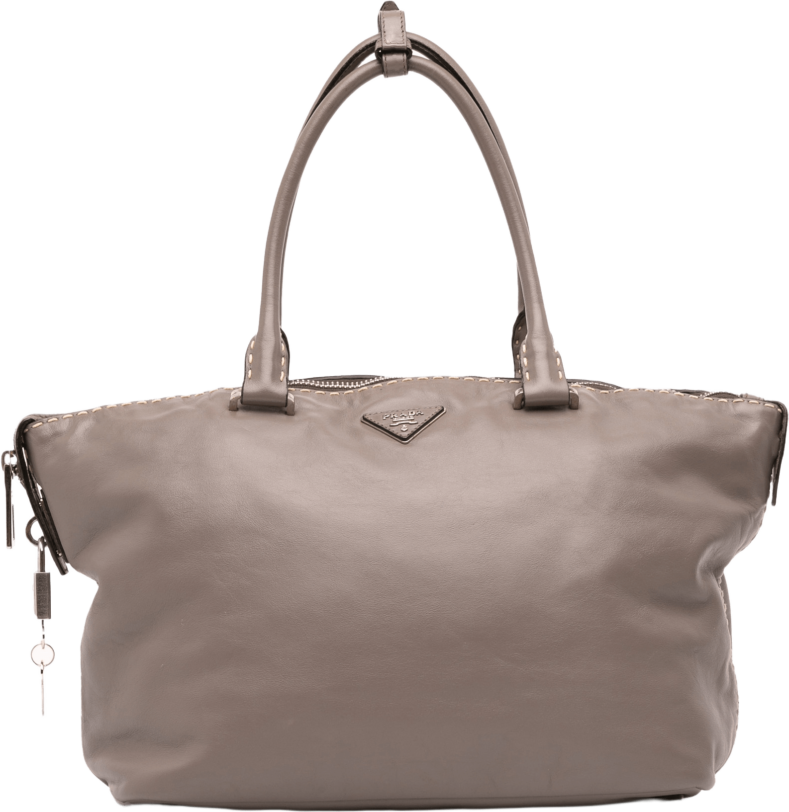 Prada City Calf Hand Stitched Zip Tote, från Luxclusif, i färgen taupe.