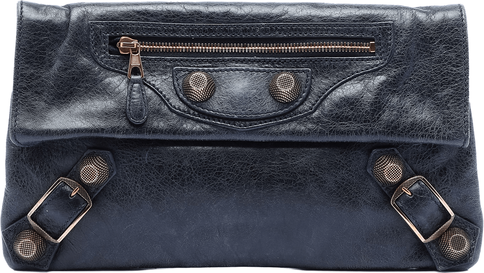 Balenciaga Lambskin Motocross Giant 21 Envelope Clutch, från Luxclusif, i färgen navy.