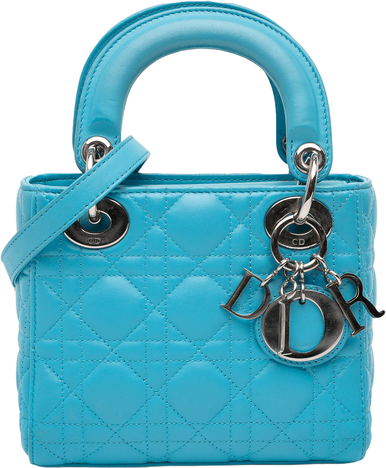 Dior Mini Lambskin Cannage Lady Dior, från Luxclusif, i färgen aqua.