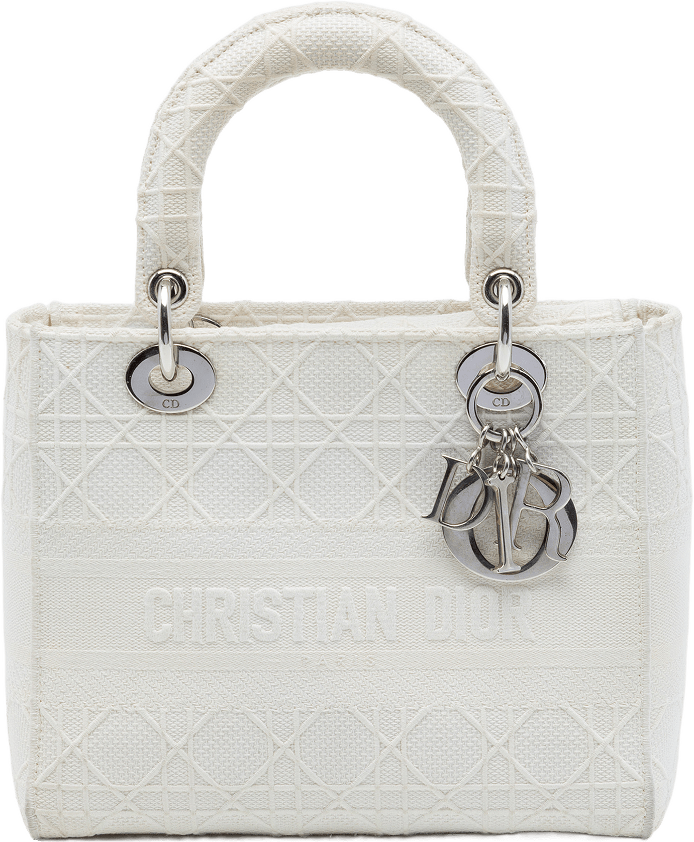 Dior Medium Embroidered Canvas Cannage Lady D Lite, från Luxclusif, i färgen vit.