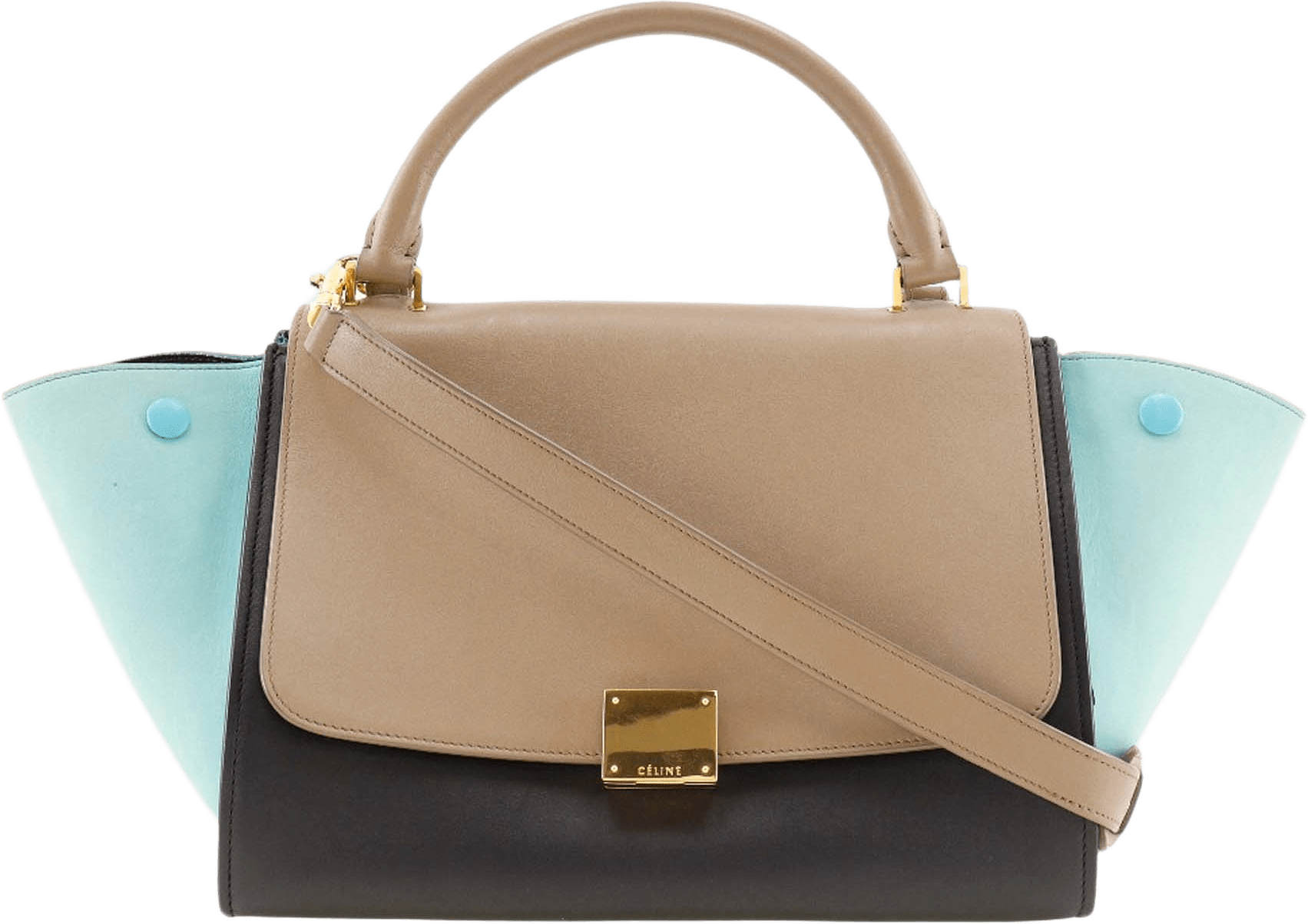 Celine Small Tricolor Leather Trapeze Satchel, från Luxclusif, i färgen black.