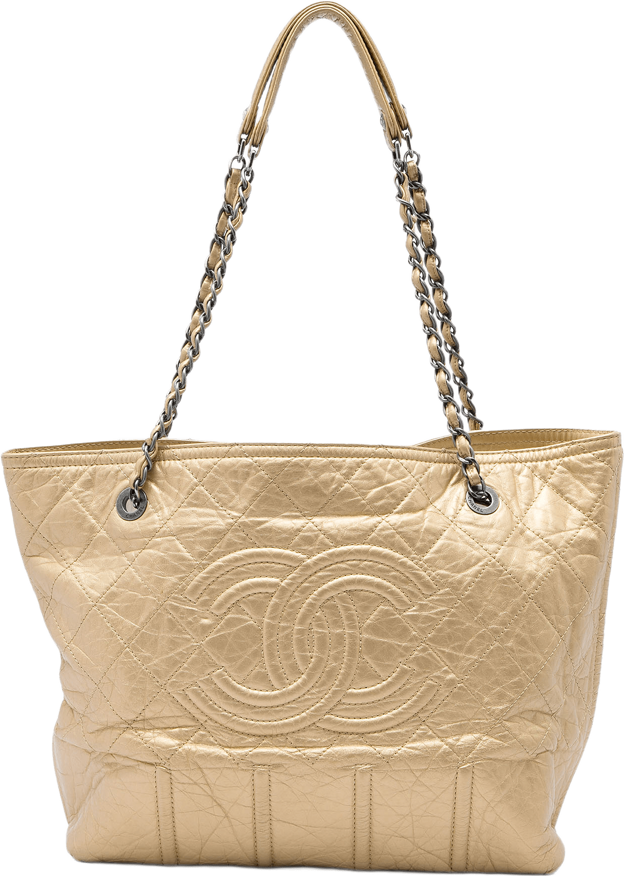 Chanel Large Distressed Calfskin Shopping In Moscow Tote, från Luxclusif, i färgen guld.