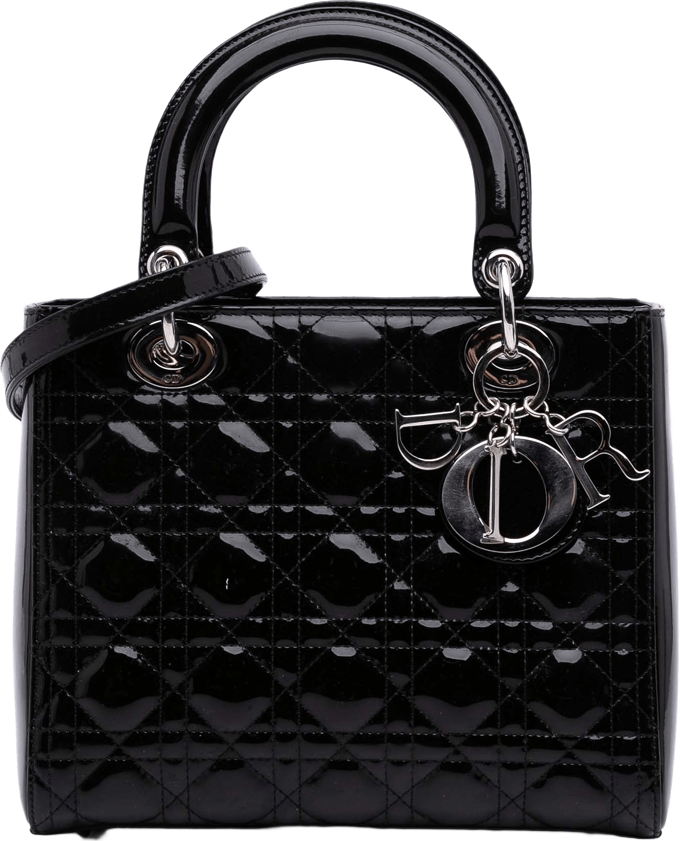 Dior Medium Patent Cannage Lady Dior, från Luxclusif, i färgen black.