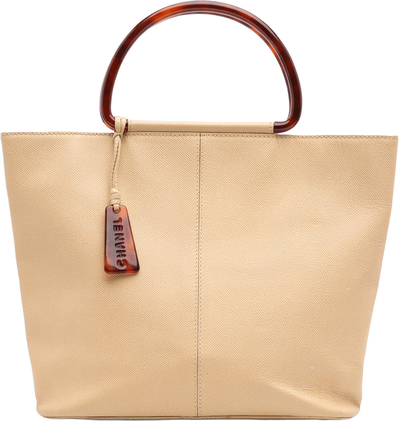 Chanel Grained Calfskin Tortoise Top Handle Tote, från Luxclusif, i färgen beige.