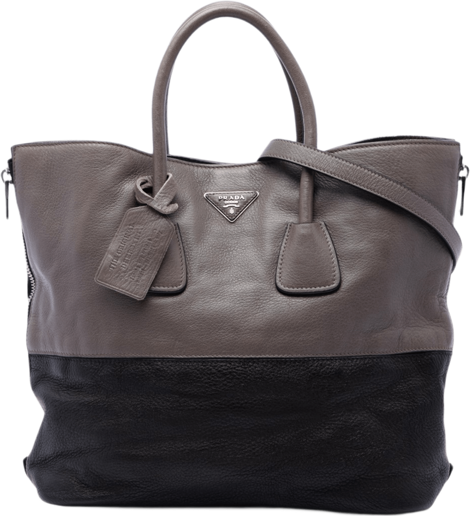 Prada Bicolor Cervo Deerskin Side Zip Convertible Tote, från Luxclusif, i färgen grå.