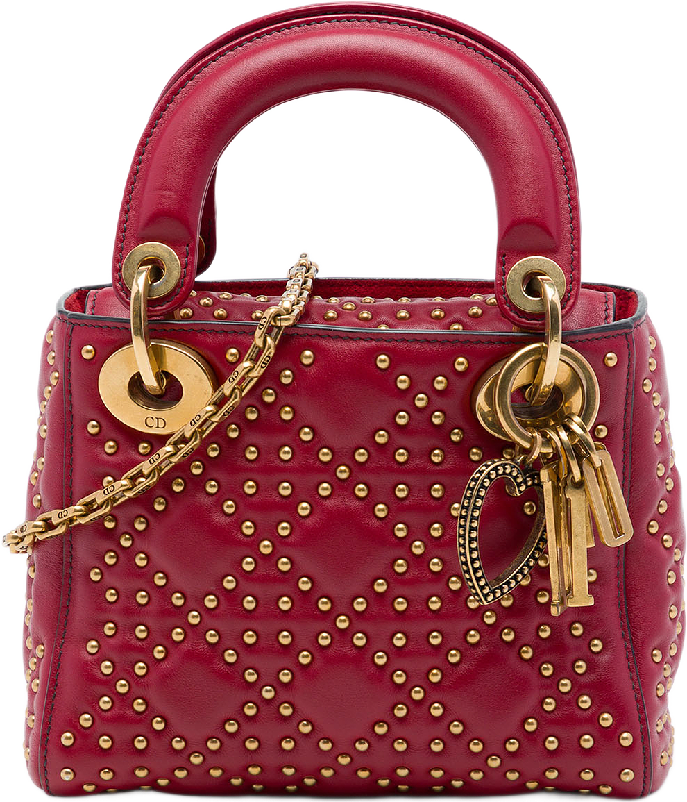 Dior Mini Lambskin Cannage Studded Supple Lady Dior, från Luxclusif, i färgen röd.