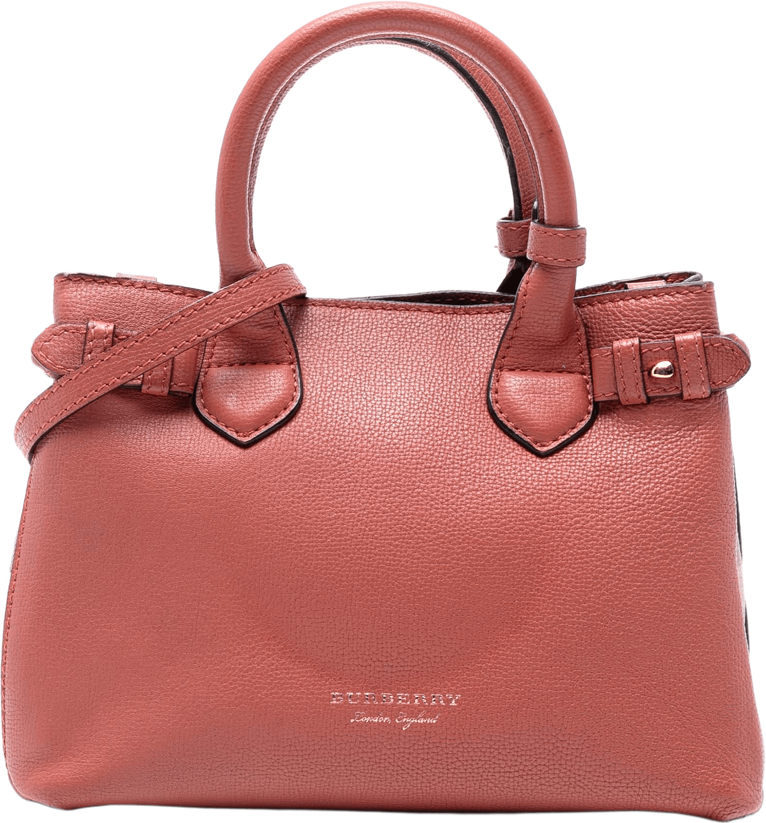 Burberry Small Grainy Calfskin And House Check Banner Satchel, från Luxclusif, i färgen blush.