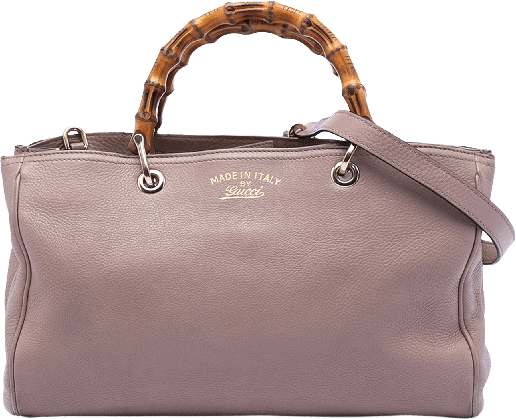 Gucci Medium Calfskin Bamboo Shopper Satchel, från Luxclusif, i färgen nude.