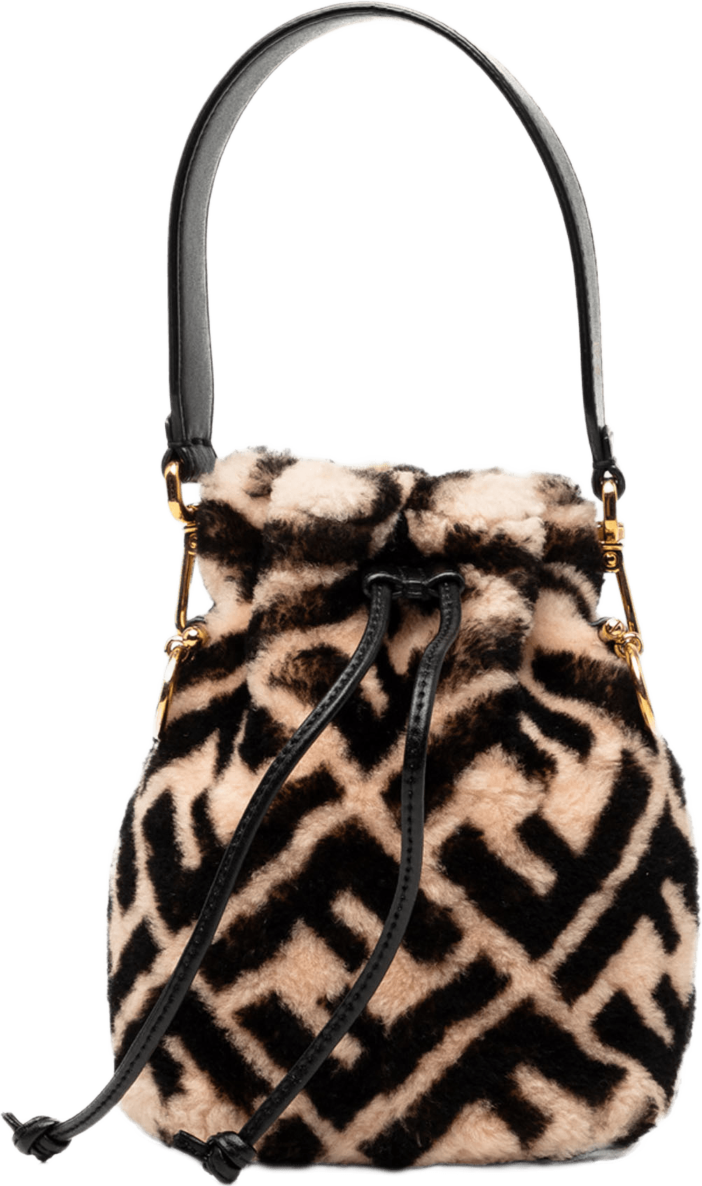 Fendi Mini Zucca Shearling Mon Tresor Bucket Bag, från Luxclusif, i färgen beige.