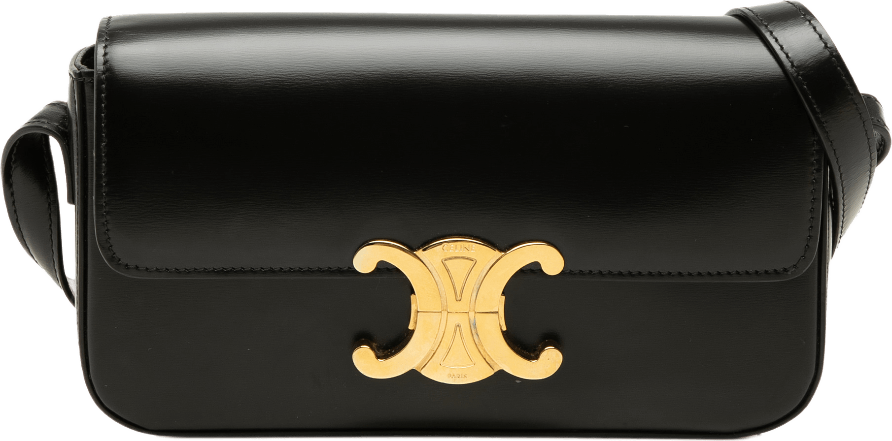 Celine Shiny Calfskin Triomphe Claude Shoulder Bag, från Luxclusif, i färgen svart.