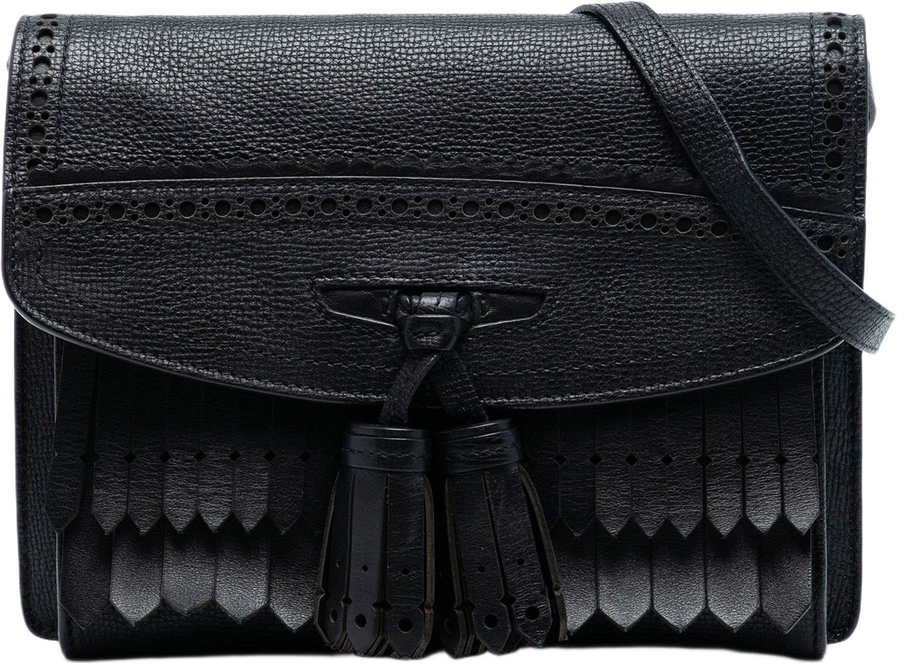 Burberry Small Grainy Calfskin Broguing Tassel Macken Crossbody, från Luxclusif, i färgen black.