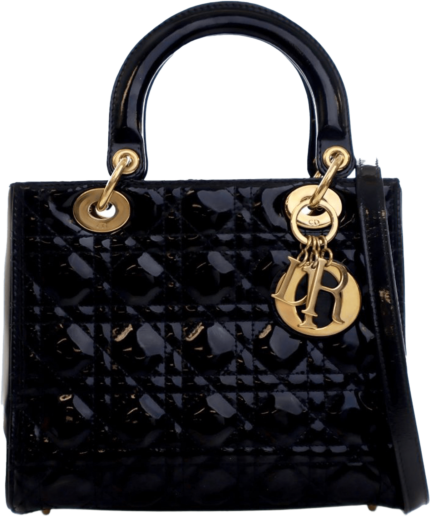 Dior Medium Patent Cannage Lady Dior, från Luxclusif, i färgen black.