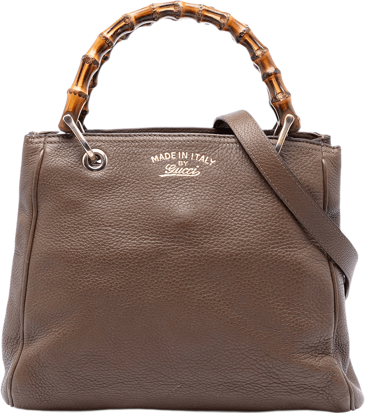 Gucci Small Calfskin Bamboo Shopper Satchel, från Luxclusif, i färgen brown.