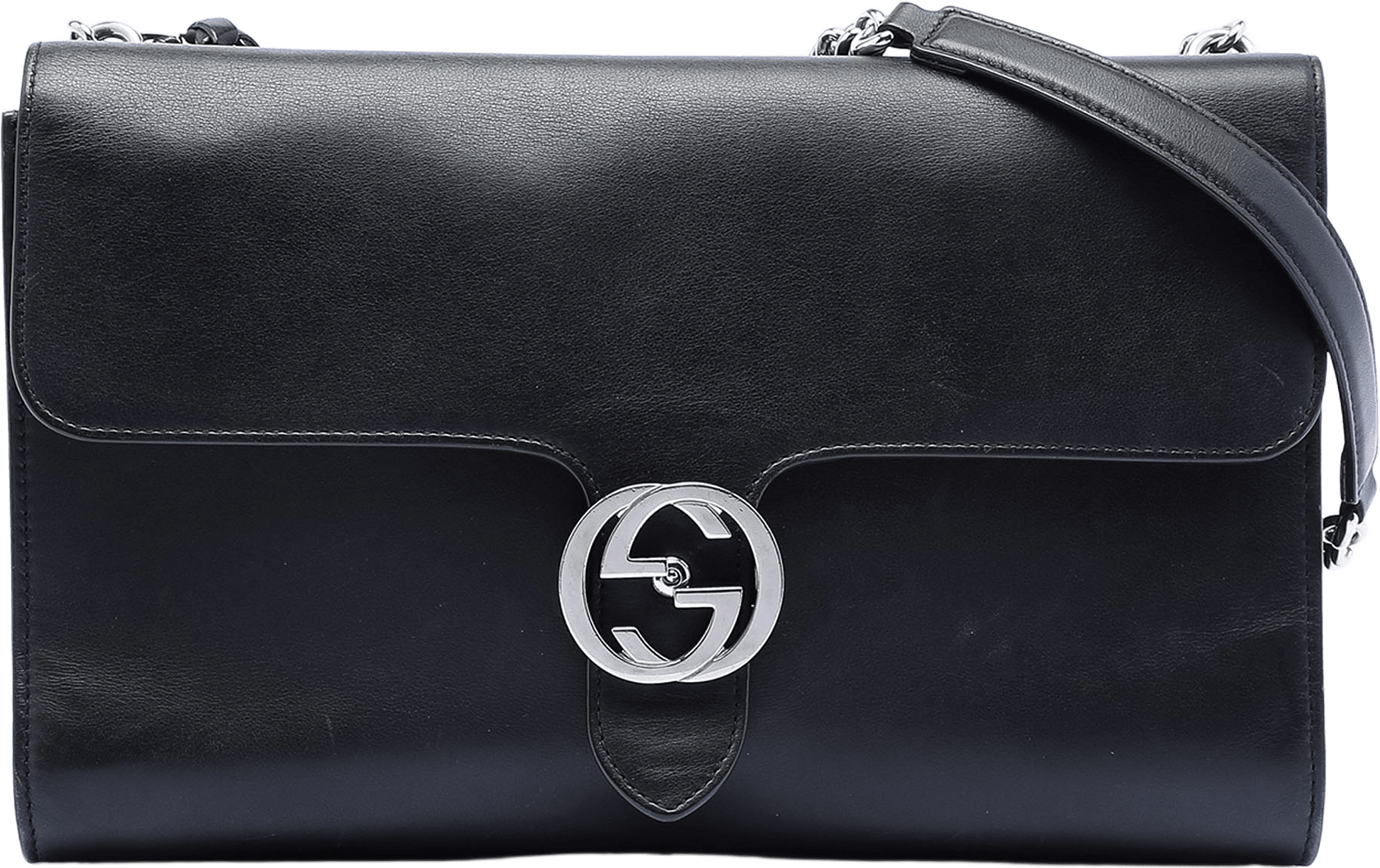 Gucci Medium Leather Dollar Interlocking G Crossbody, från Luxclusif, i färgen black.
