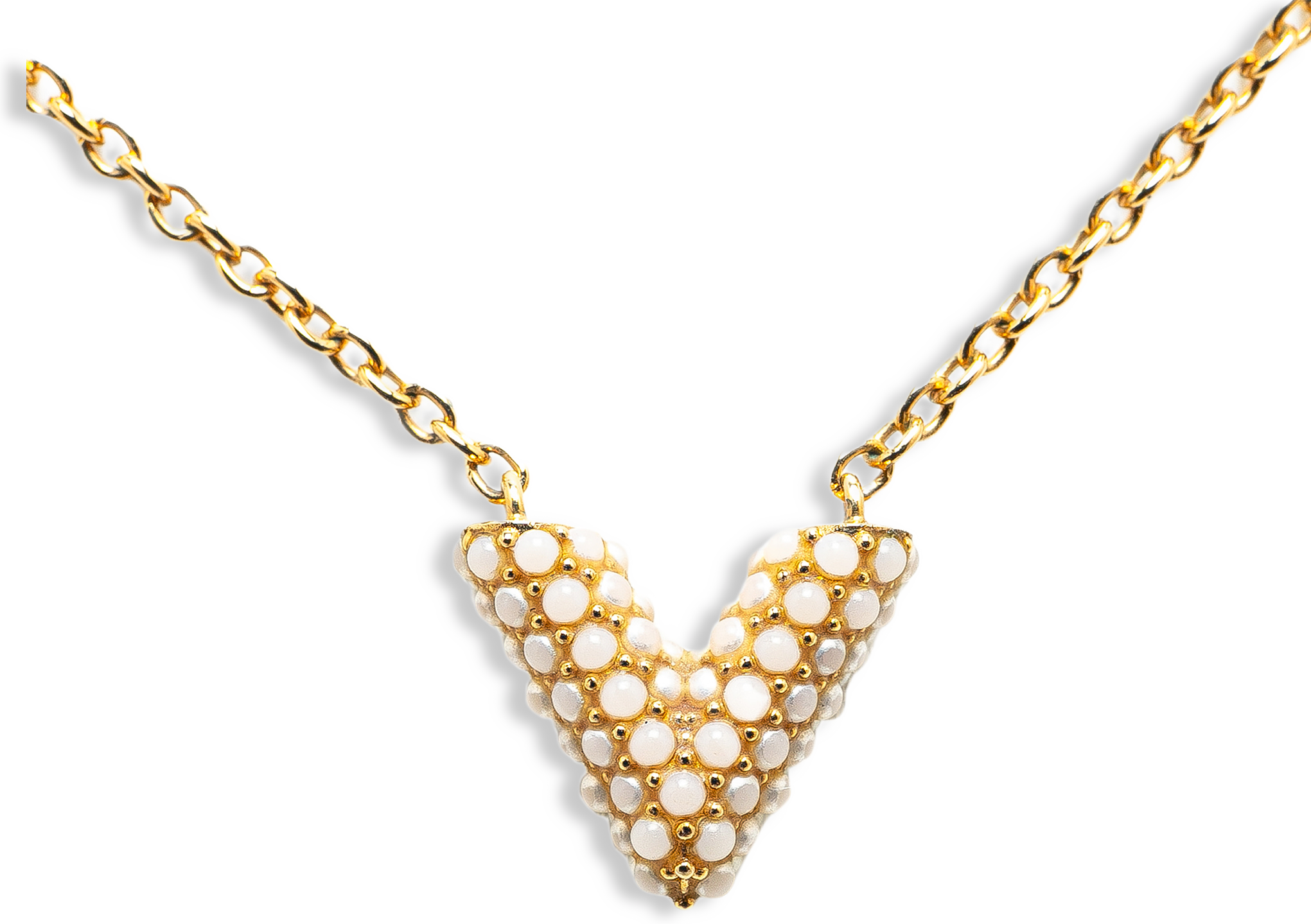 Louis Vuitton Gold Plated Essential V Pearl Necklace