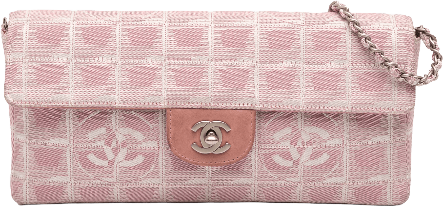 Chanel New Travel Line Nylon East West Flap, från Luxclusif, i färgen pink.
