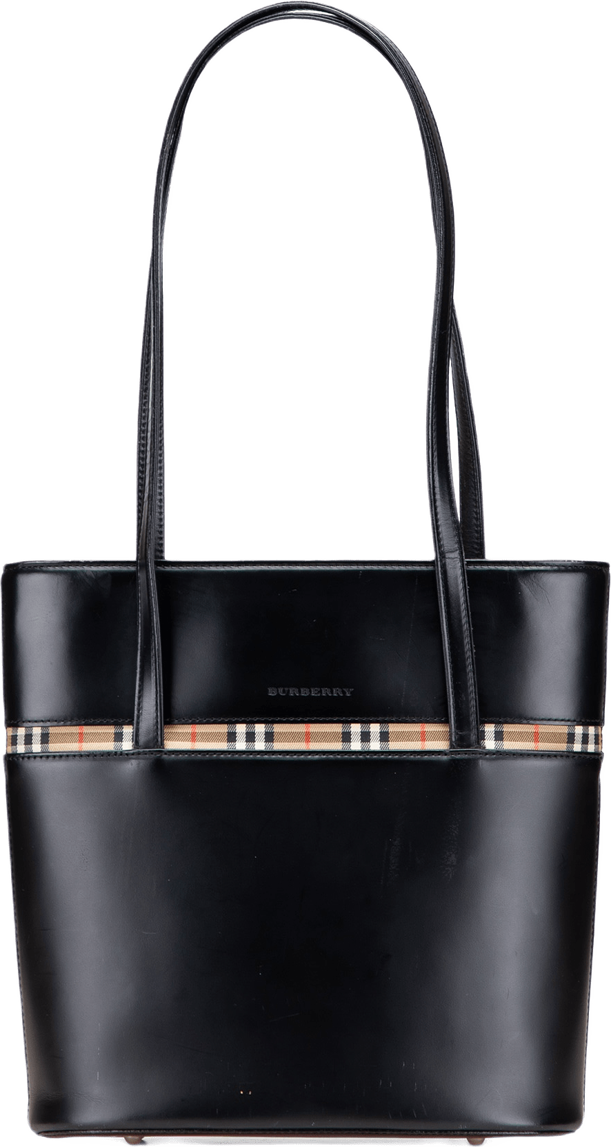 Burberry House Check Trimmed Leather Shoulder Bag, från Luxclusif, i färgen black.