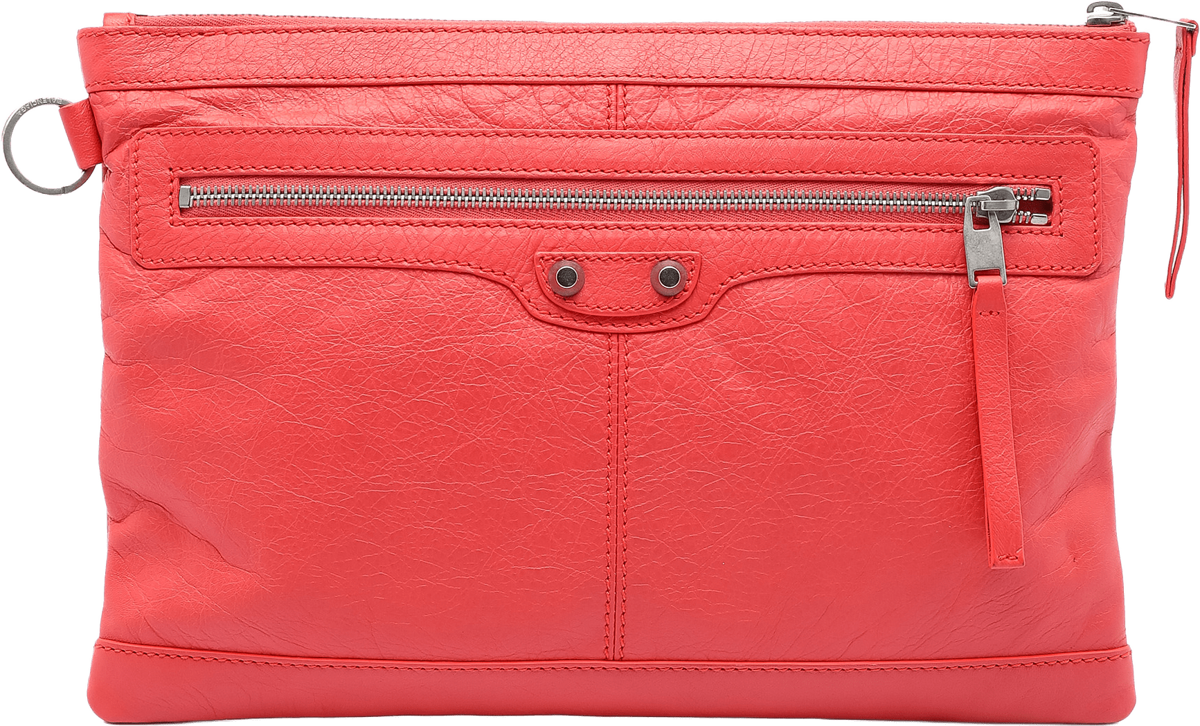 Balenciaga Lambskin Motocross Classic Clip M Clutch, från Luxclusif, i färgen red orange.