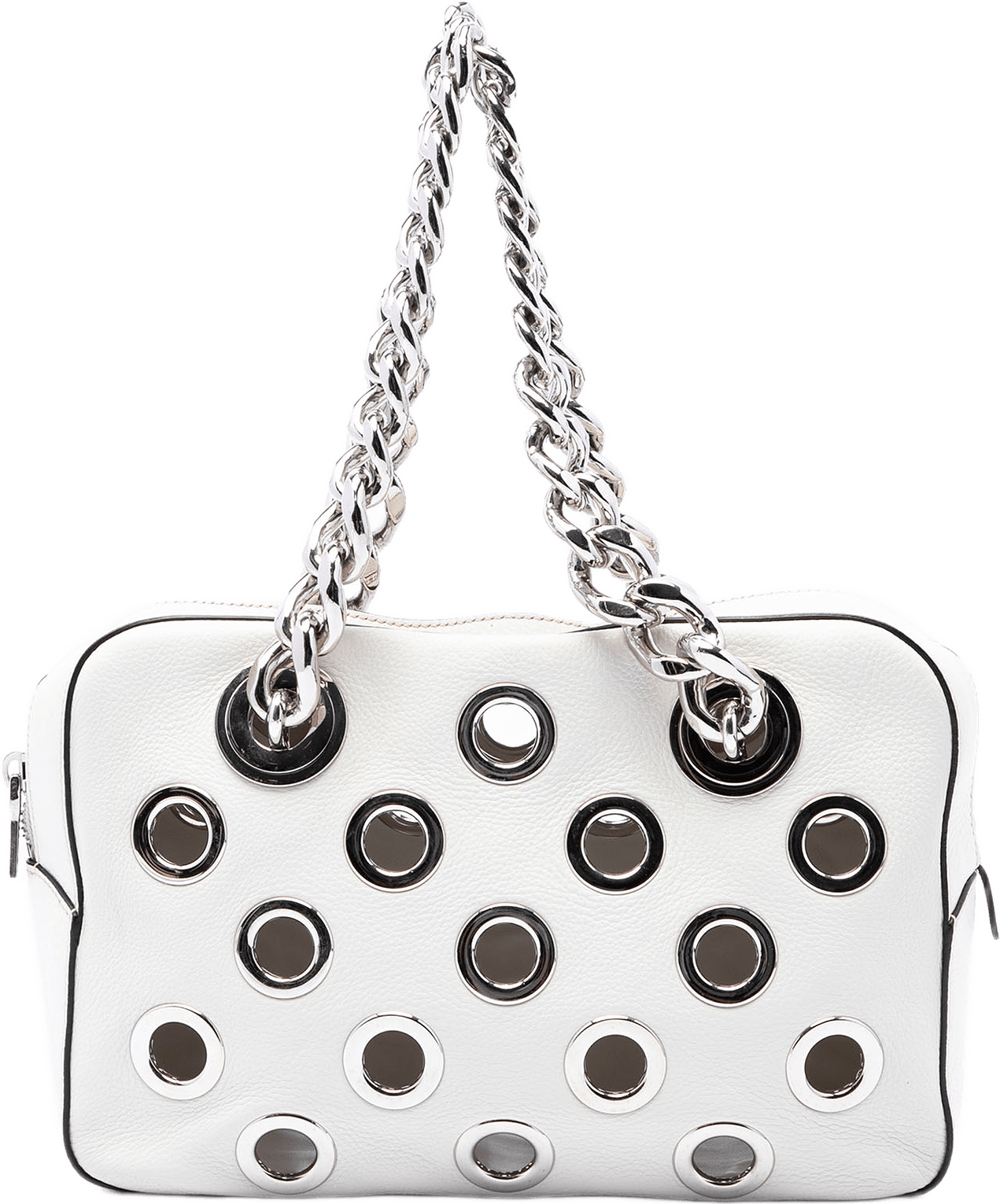 Prada Vitello Daino Grommet Chain Shoulder Bag, från Luxclusif, i färgen vit.