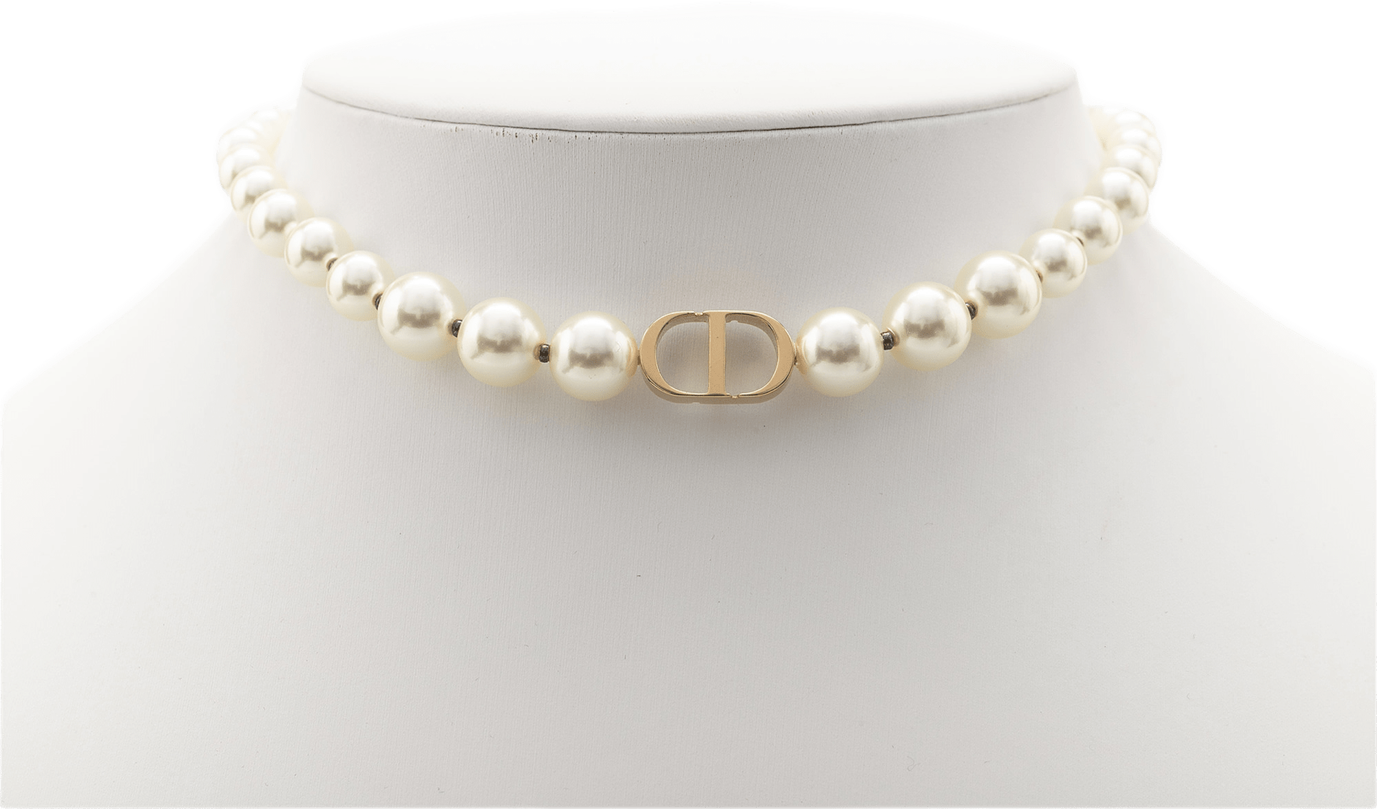 Dior Faux Pearl Gold Plated Cd 30 Montaigne Chocker Necklace, från Luxclusif, i färgen pearl.