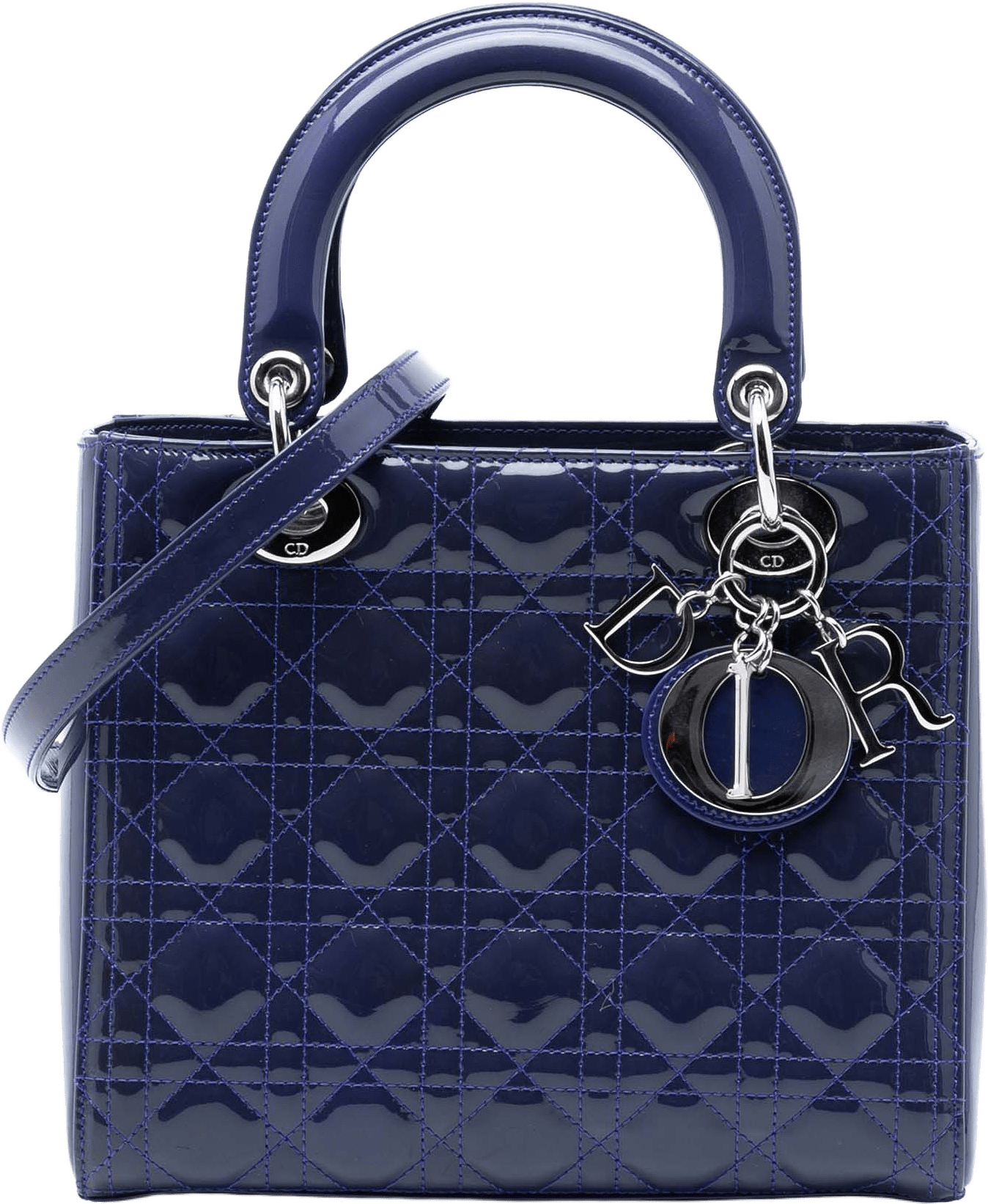 Dior Medium Patent Cannage Lady Dior, från Luxclusif, i färgen navy.