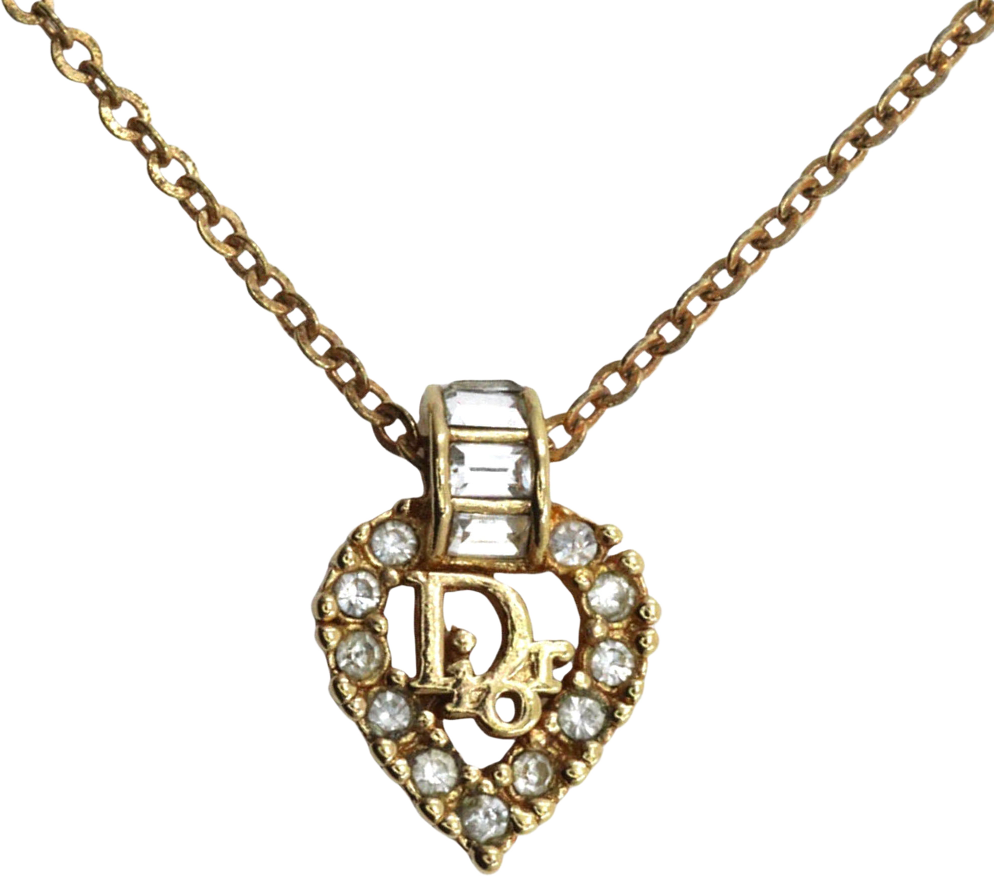 Dior Gold Plated Strass Heart Pendant Necklace, från Luxclusif, i färgen gold.