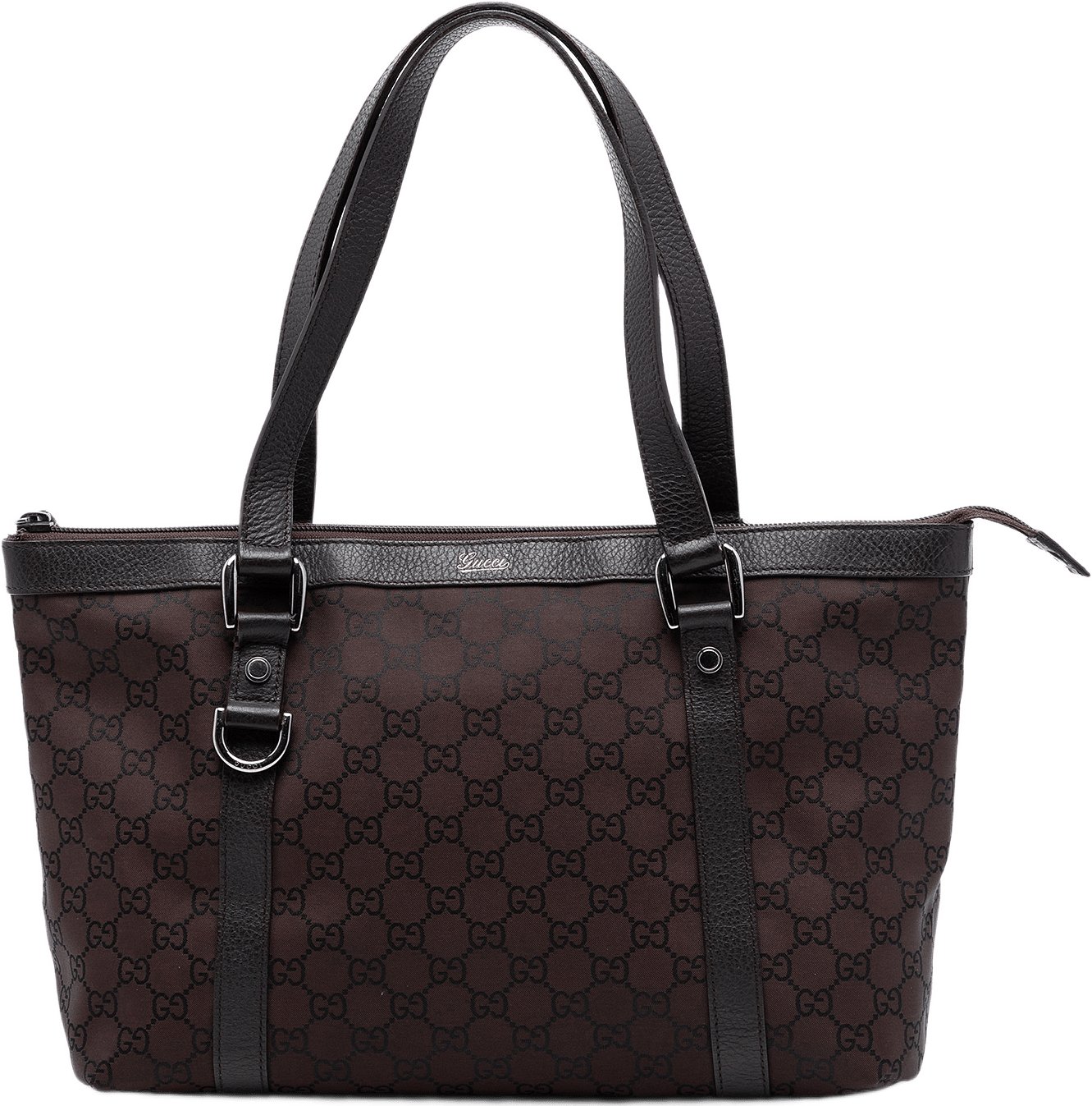 Gucci Gg Nylon Abbey D Ring Tote, från Luxclusif, i färgen dark brown.