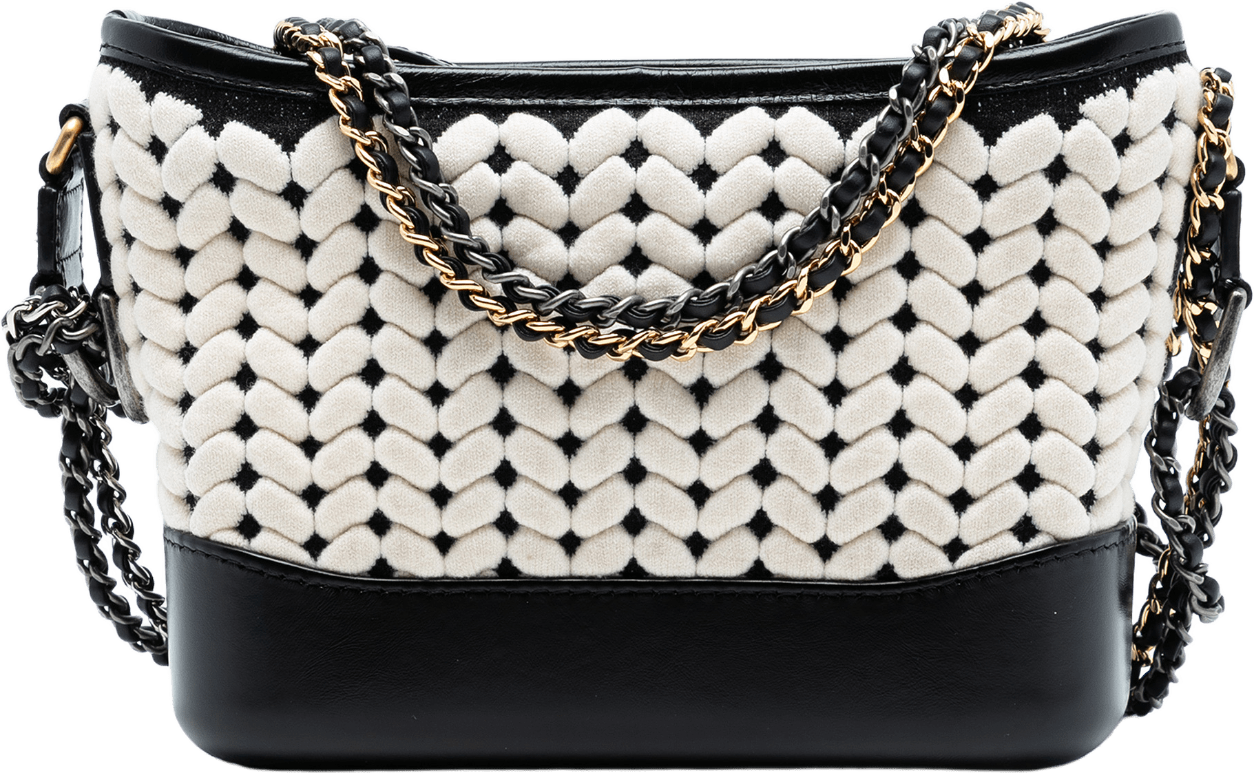 Chanel Small Knit And Calfskin Gabrielle Hobo, från Luxclusif, i färgen black.