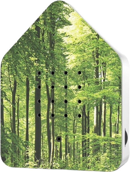 Zwitscherbox Speldosa Fågelkvitter Skogsmotiv, från Relaxound, i färgen grön.