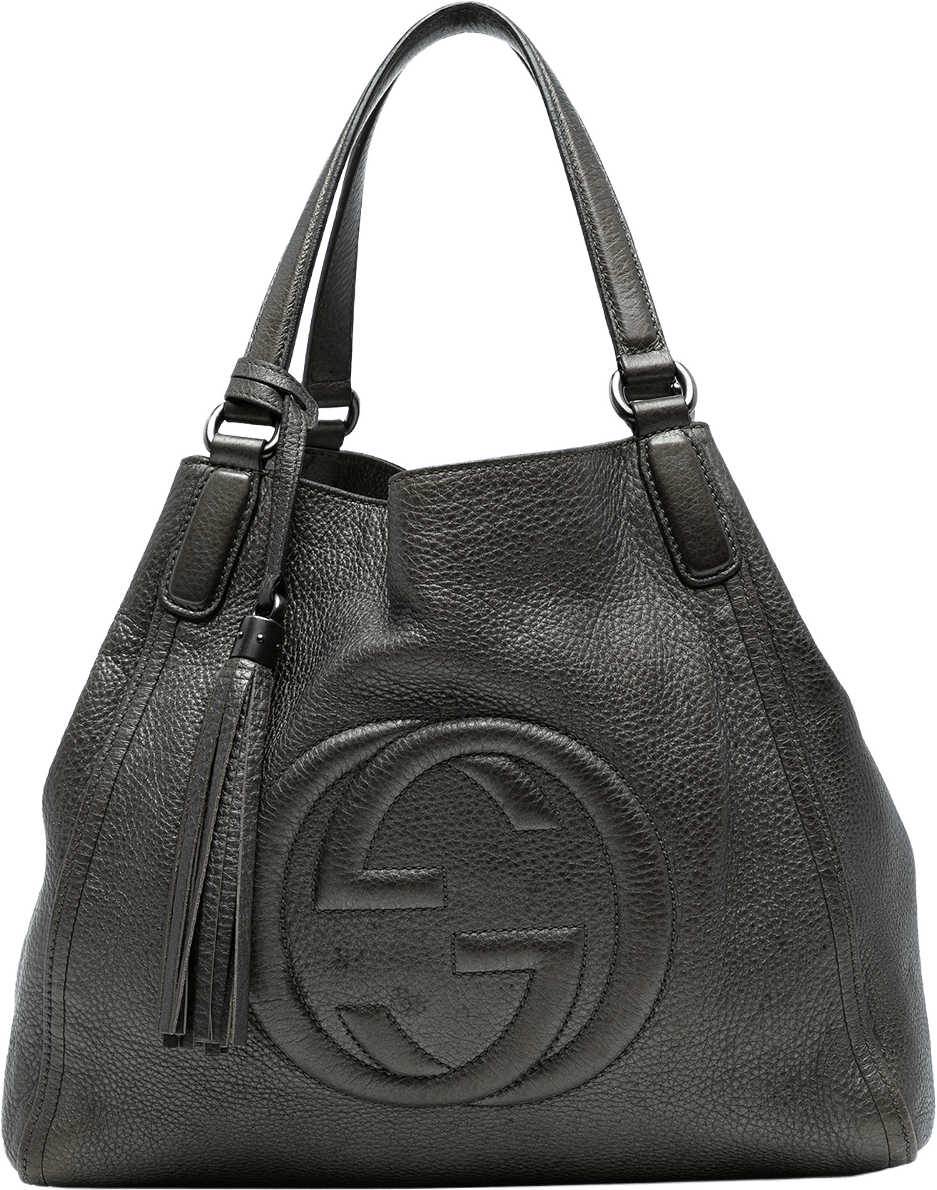 Gucci Medium Leather Soho Cellarius Tote, från Luxclusif, i färgen charcoal.