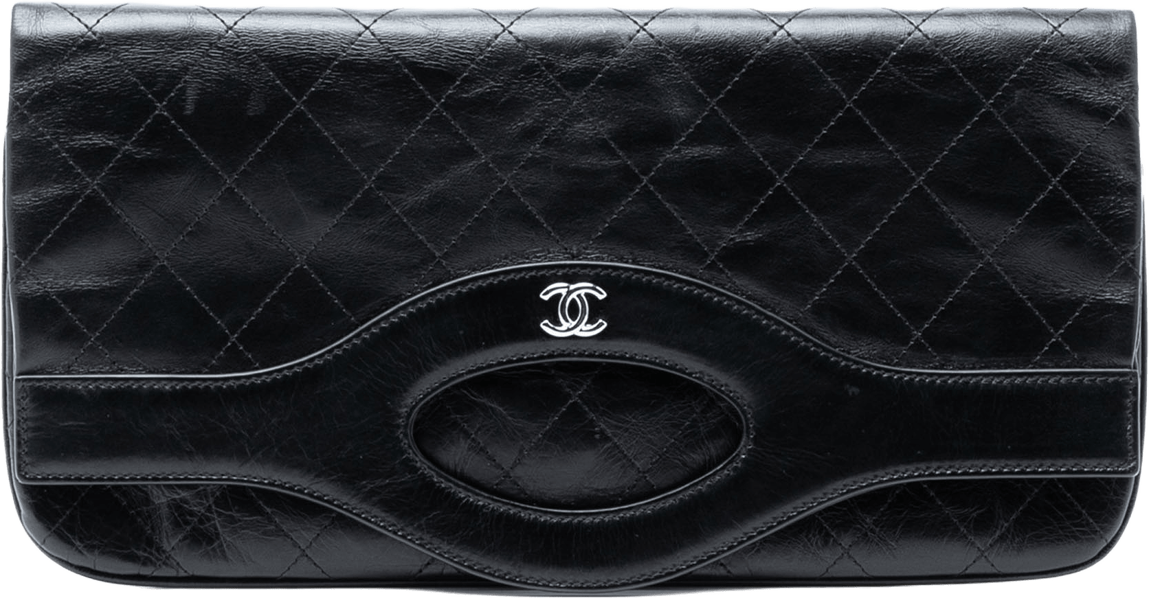 Chanel Large Shiny Crumpled Calfskin 31 Clutch, från Luxclusif, i färgen black.