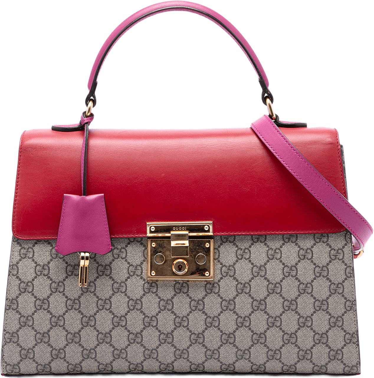 Gucci Gg Supreme Padlock Top Handle Bag, från Luxclusif, i färgen röd.