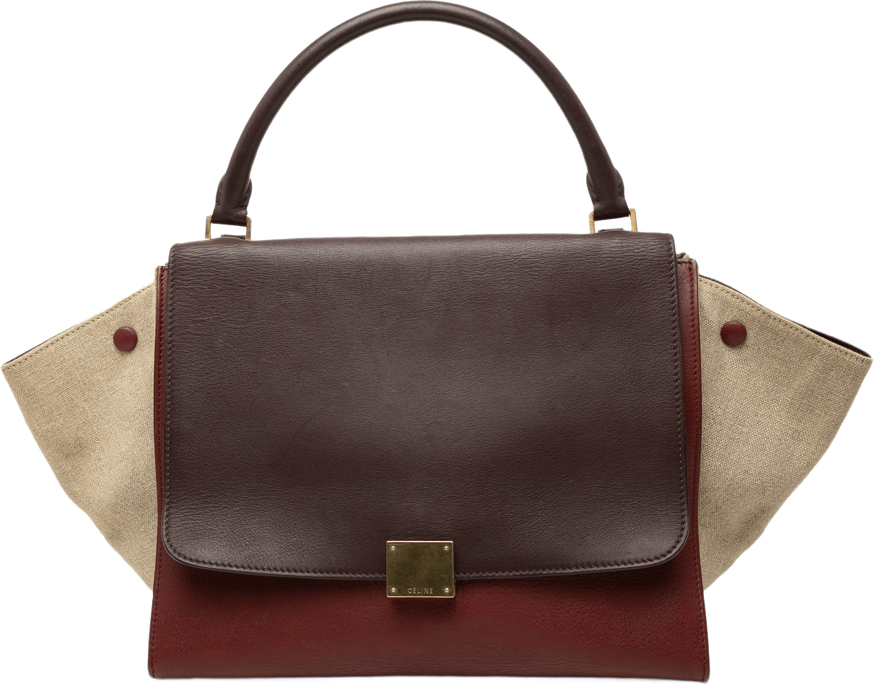 Celine Medium Tricolor Leather Trapeze Satchel, från Luxclusif, i färgen röd.