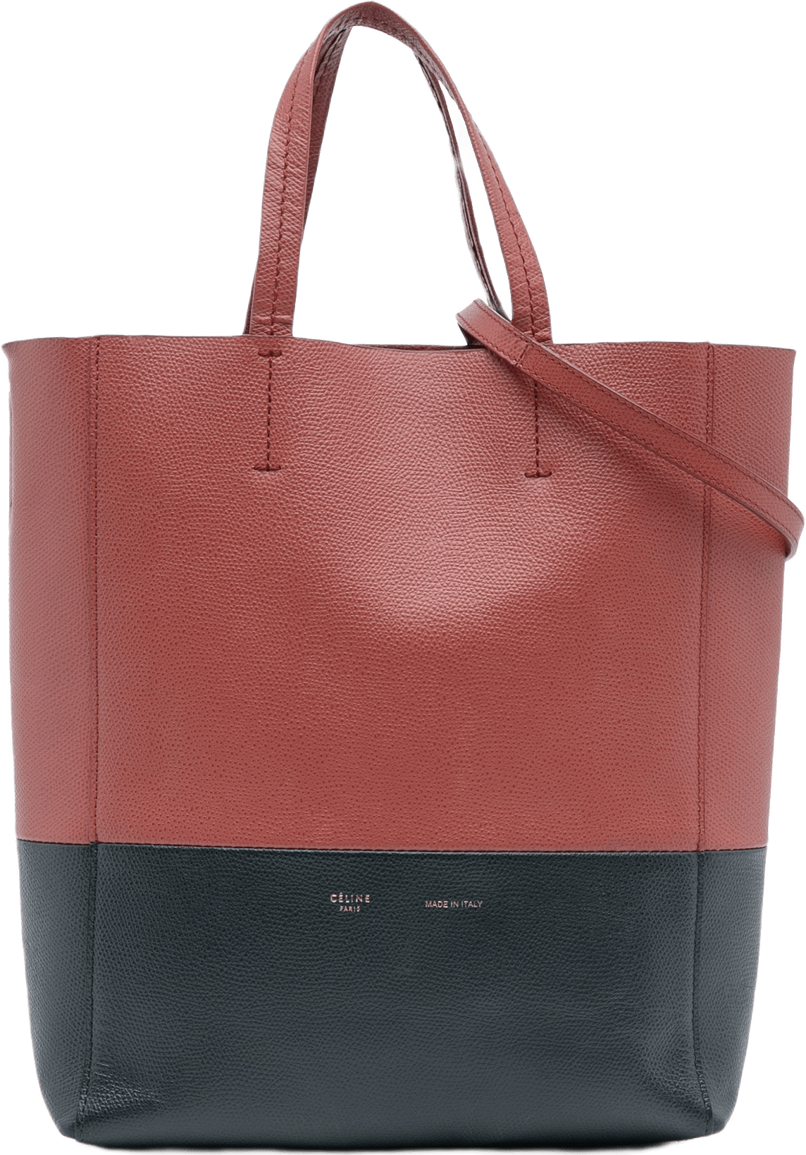 Celine Small Bicolor Leather Vertical Cabas, från Luxclusif, i färgen red.