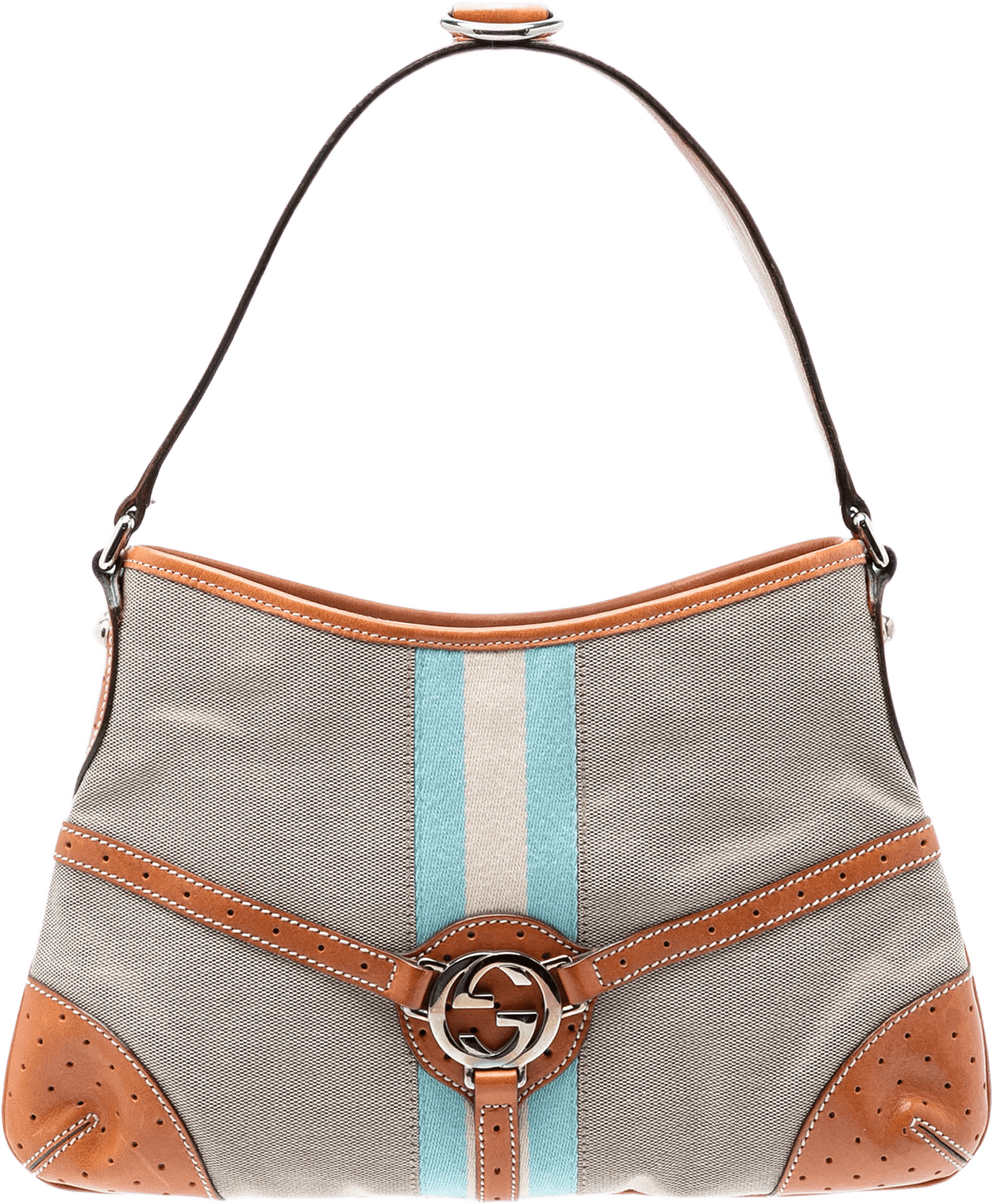 Gucci Canvas Web Reins Shoulder Bag, från Luxclusif, i färgen beige.
