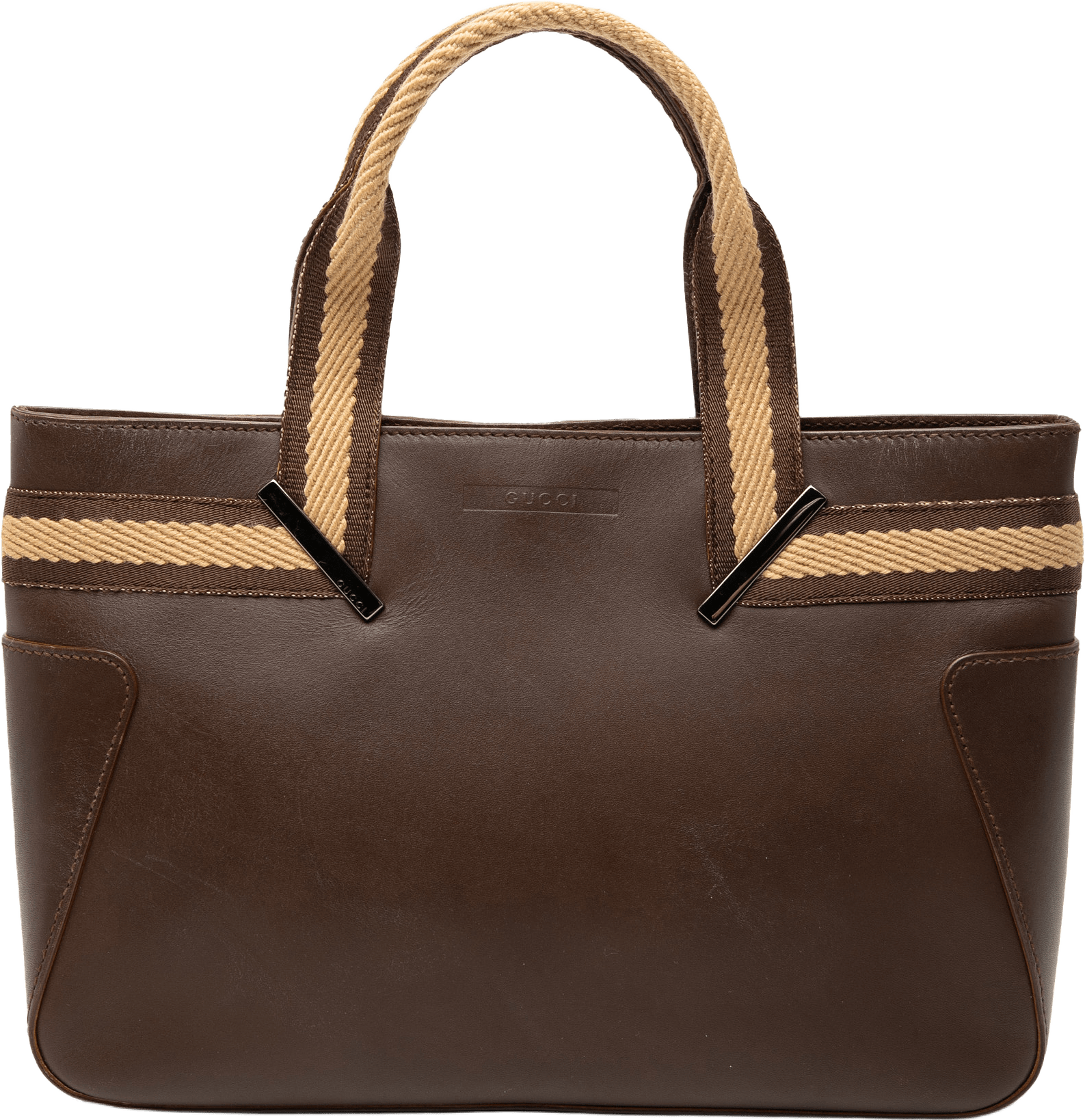 Gucci Leather Web Handbag, från Luxclusif, i färgen dark brown.