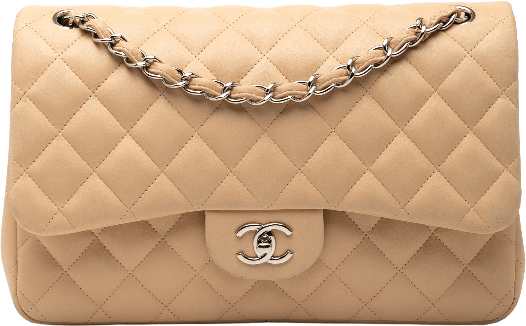 Chanel Jumbo Classic Lambskin Double Flap, från Luxclusif, i färgen beige.