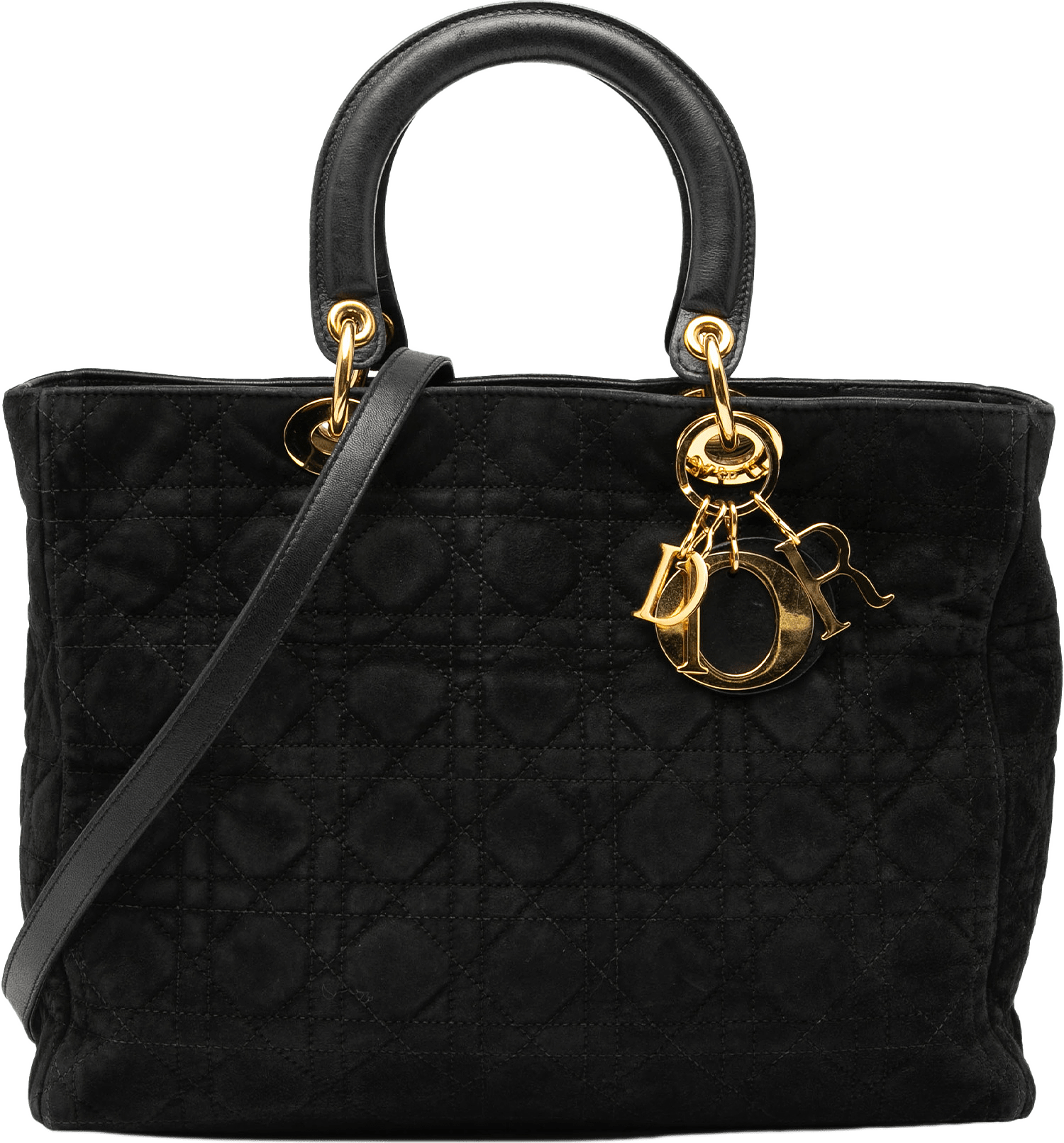 Dior Large Suede Cannage Lady Dior, från Luxclusif, i färgen black.