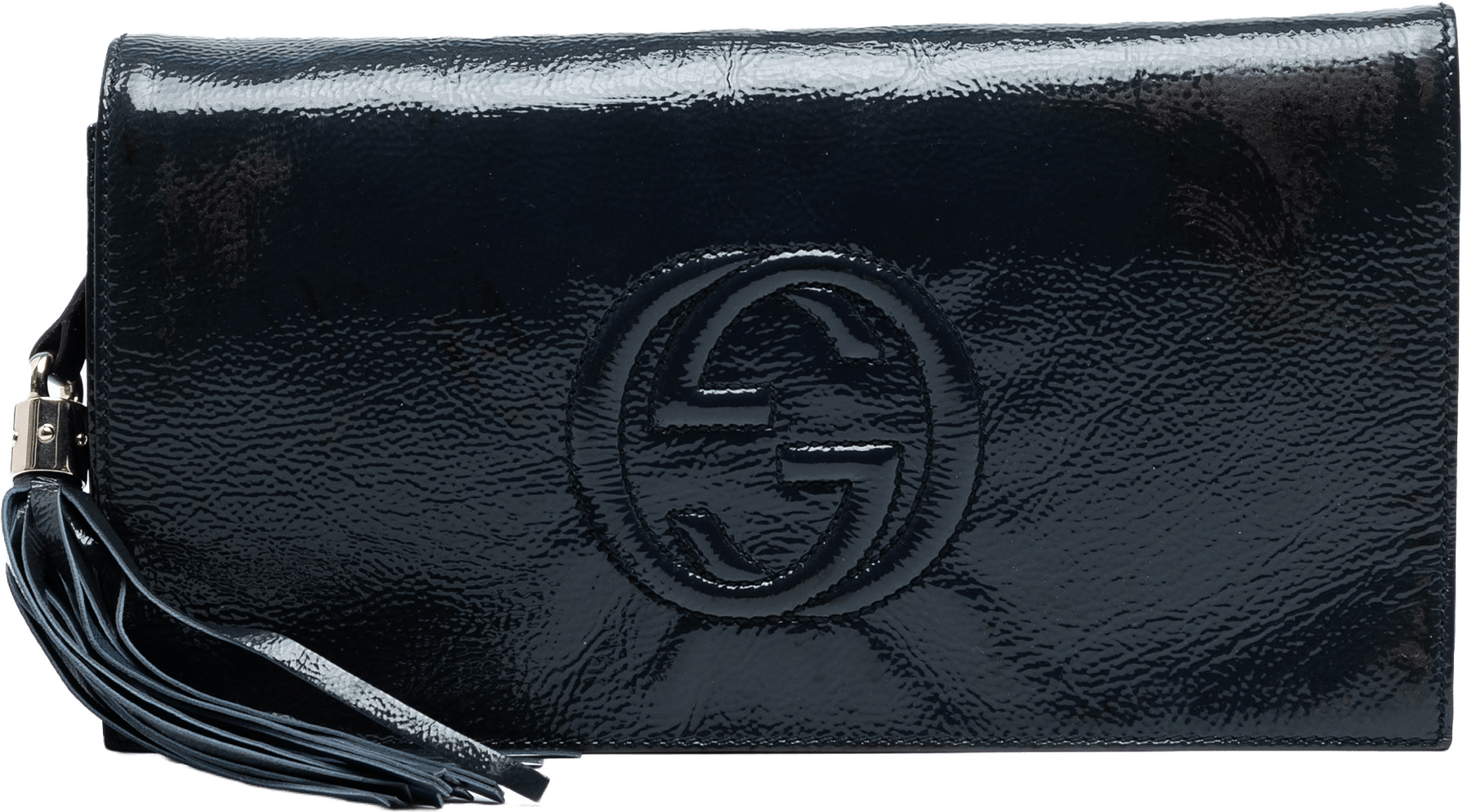 Gucci Soft Patent Soho Disco Clutch, från Luxclusif, i färgen navy.