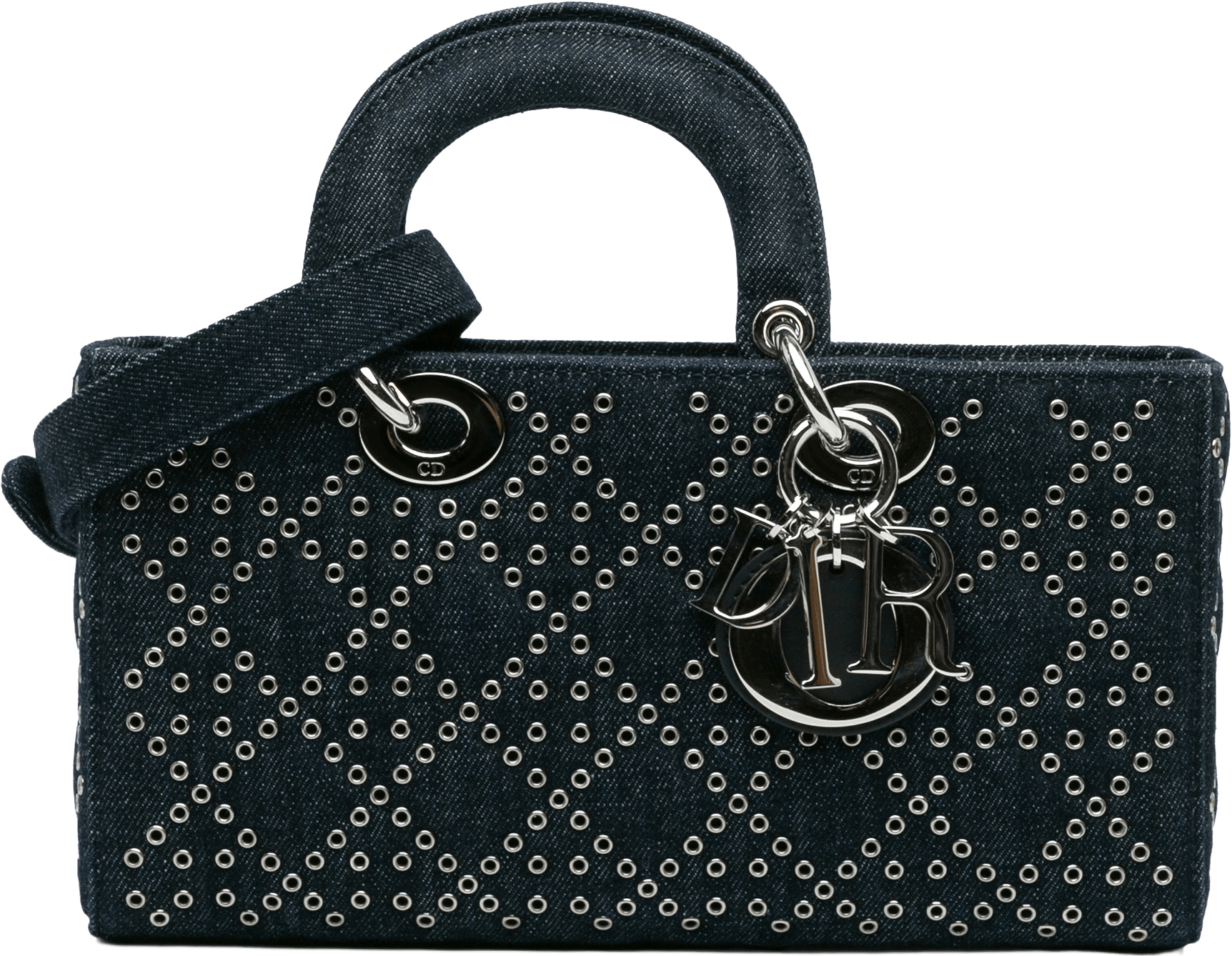 Dior Medium Denim Cannage Eyelet Lady D Joy, från Luxclusif, i färgen navy.