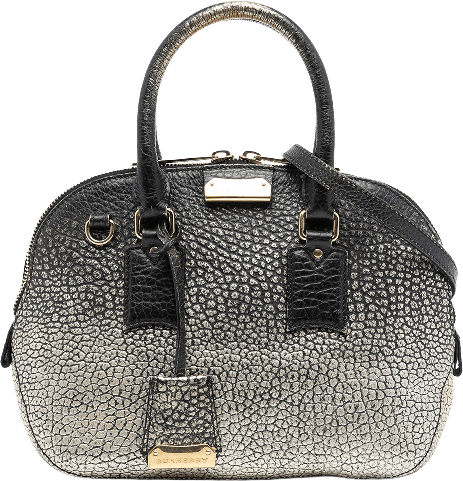 Burberry Small Ombre Metallic Grained Calfskin Orchard Bowling Bag, från Luxclusif, i färgen gold.