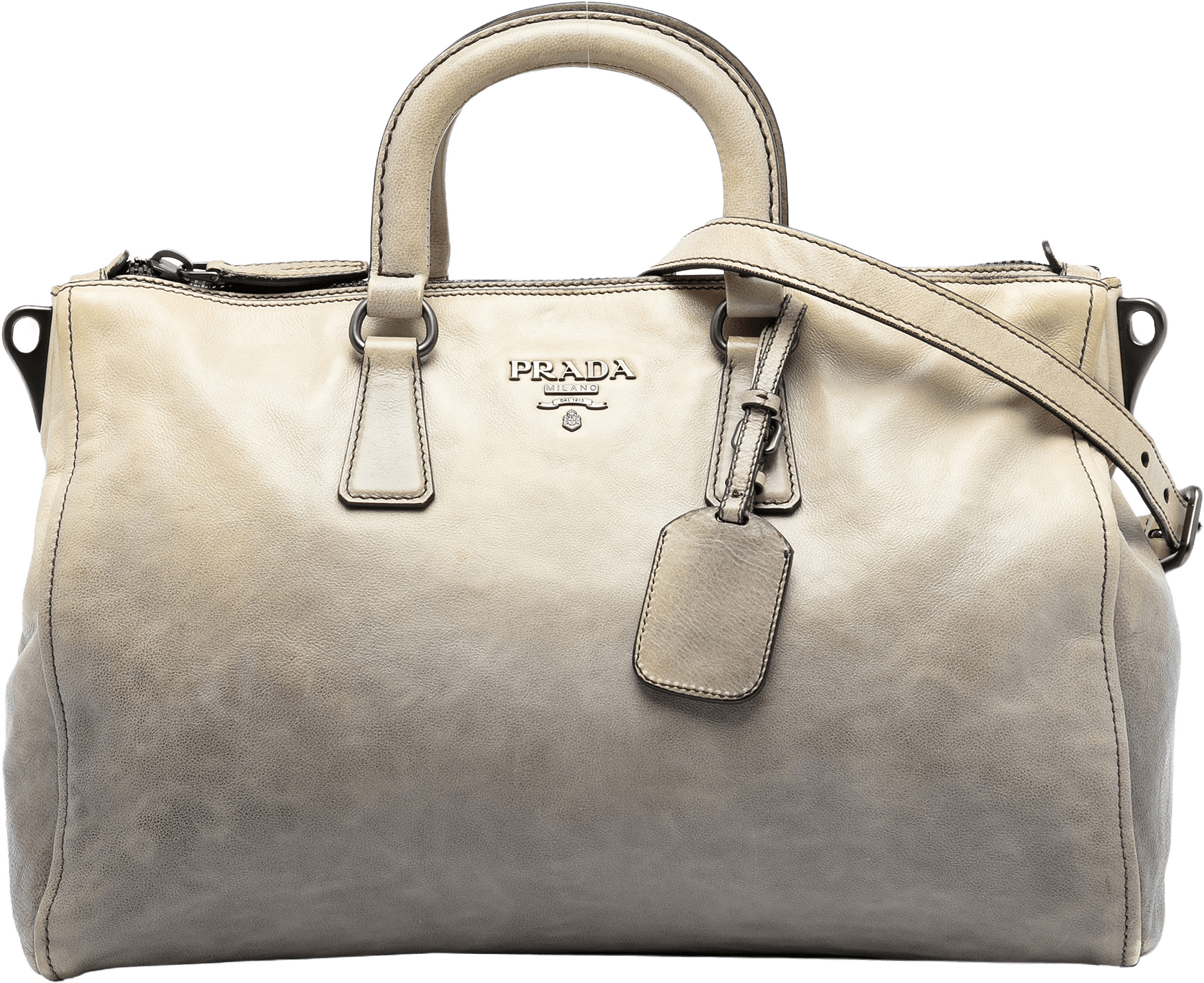 Prada Glace Calf Ombre Leather Satchel, från Luxclusif, i färgen light beige.