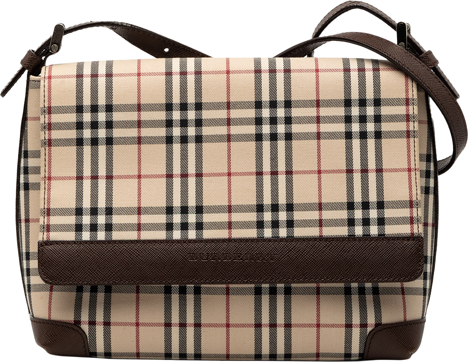 Burberry House Check Canvas Flap Crossbody, från Luxclusif, i färgen beige.