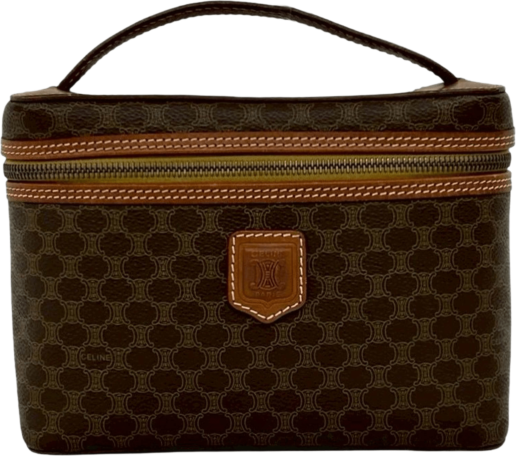 Celine Macadam Coated Canvas Vanity Bag, från Luxclusif, i färgen brun.