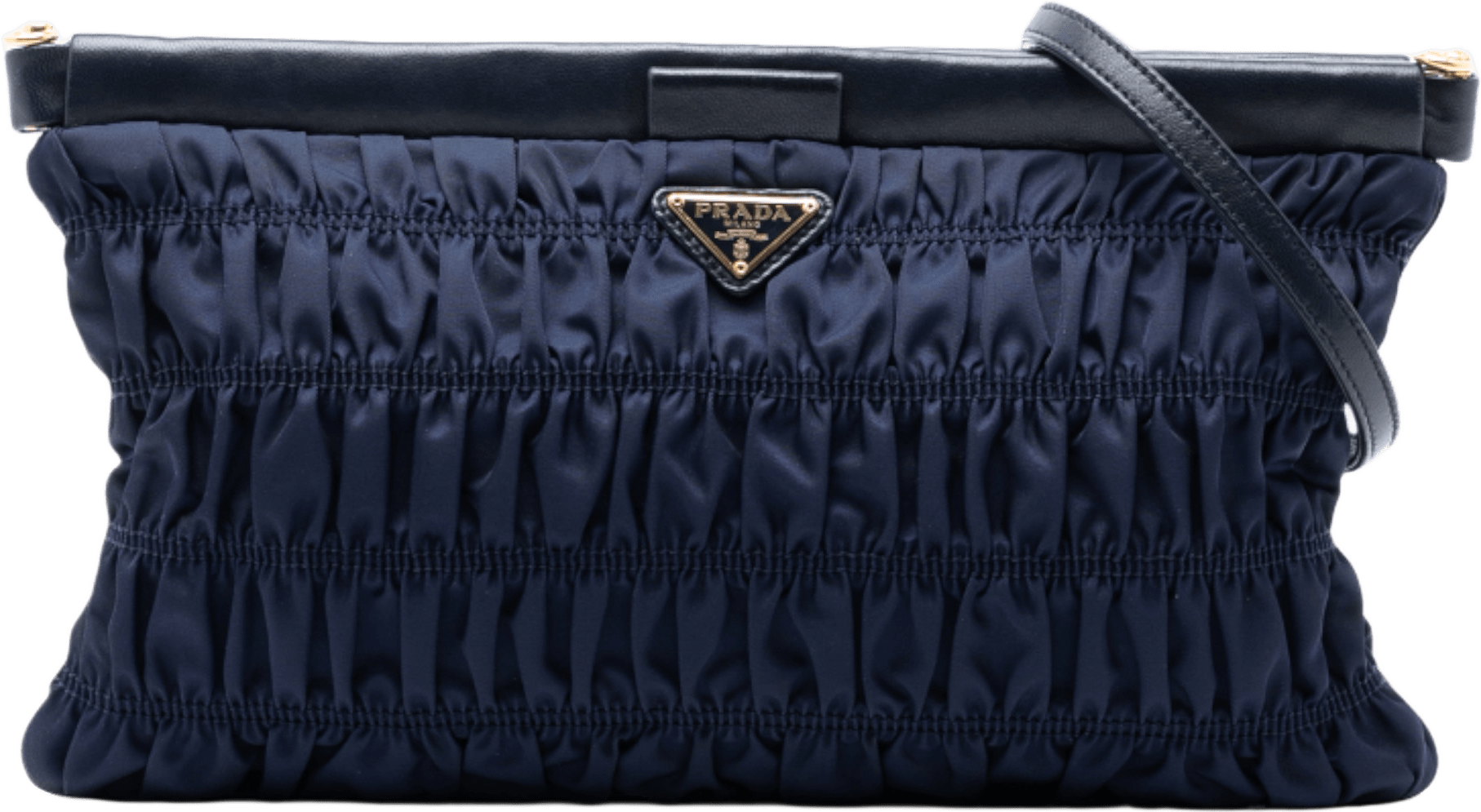 Prada Tessuto Gaufre Crossbody, från Luxclusif, i färgen navy.