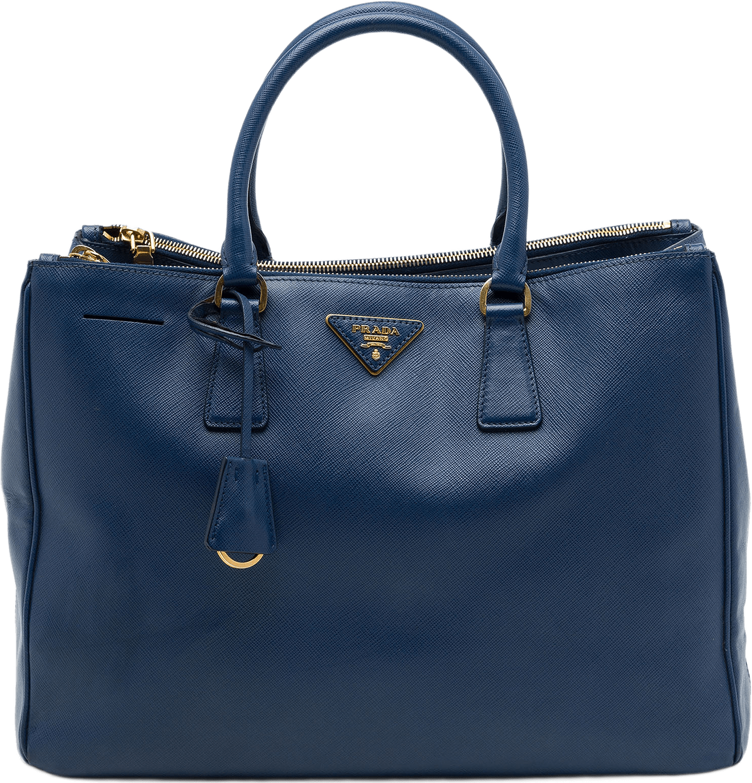 Prada Large Saffiano Lux Galleria Double Zip Tote, från Luxclusif, i färgen blå.