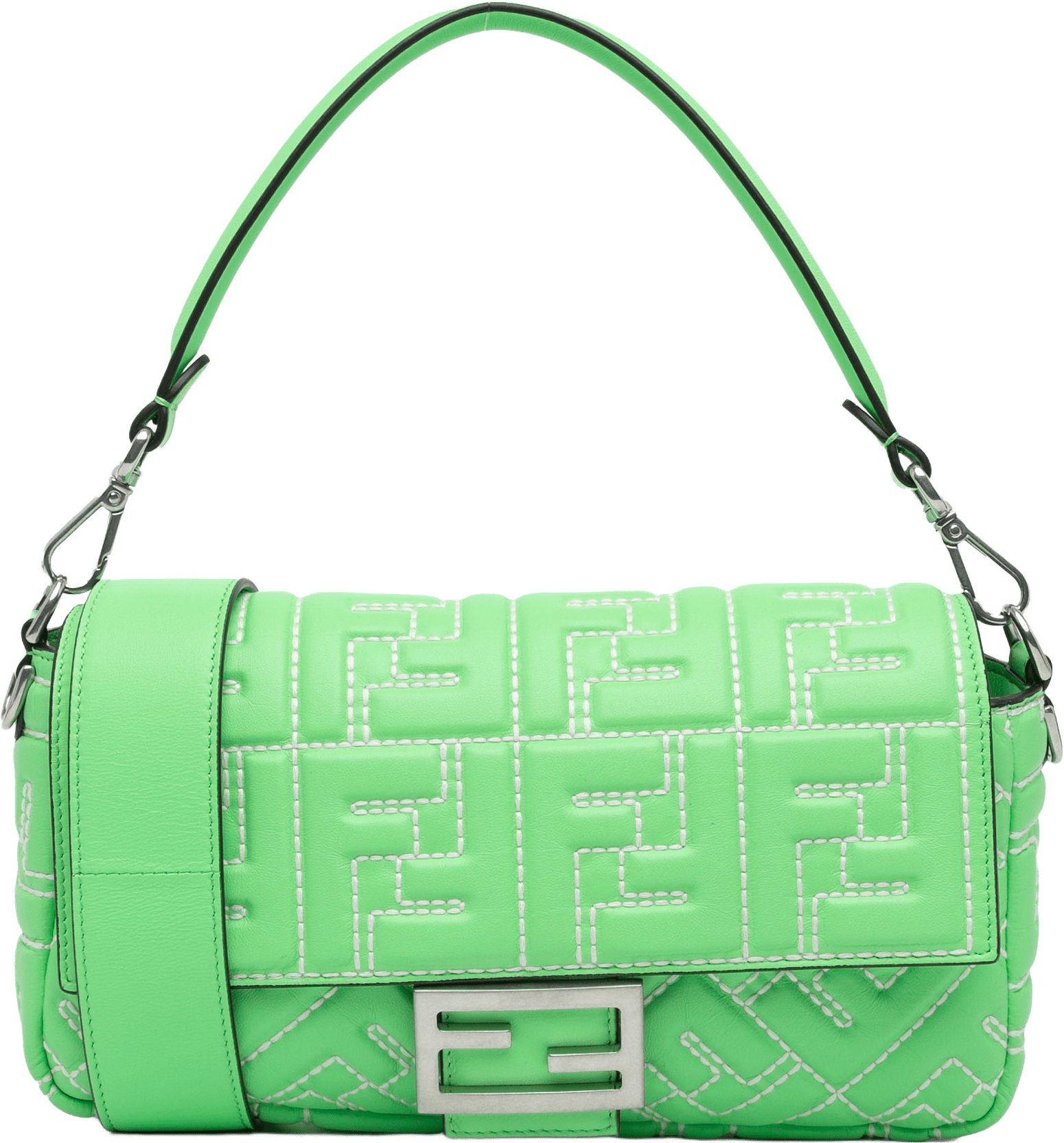 Fendi Zucca Embossed Stitched Leather Baguette Satchel, från Luxclusif, i färgen light green.