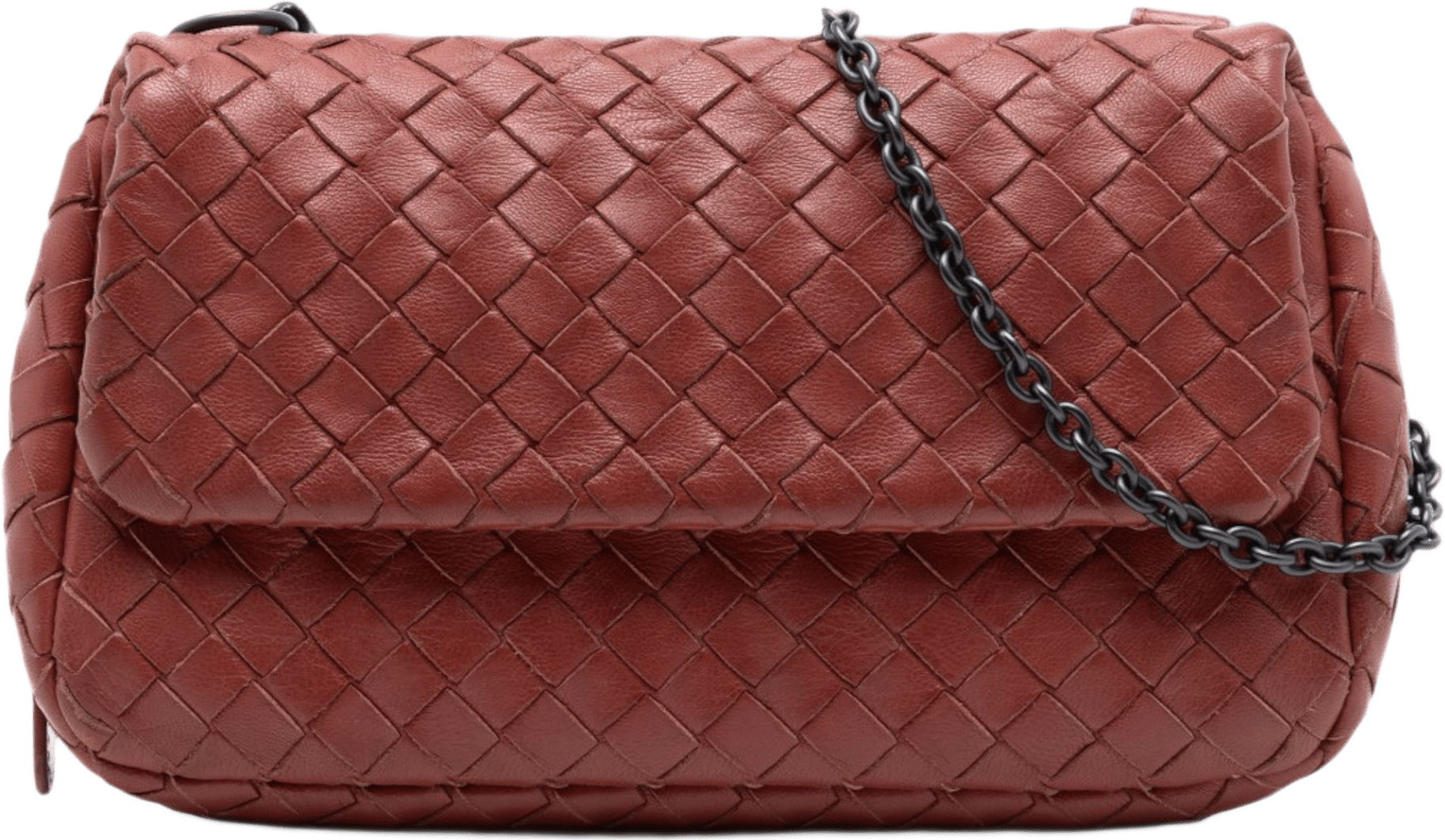 Bottega Veneta Mini Nappa Intrecciato Expandable Chain Flap Crossbody, från Luxclusif, i färgen röd.