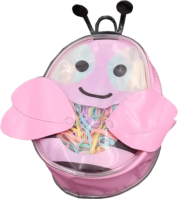 Nyckelpiga Som Innehåller Många Färgglada Gummisnoddar, från Complement Kids, i färgen pink.