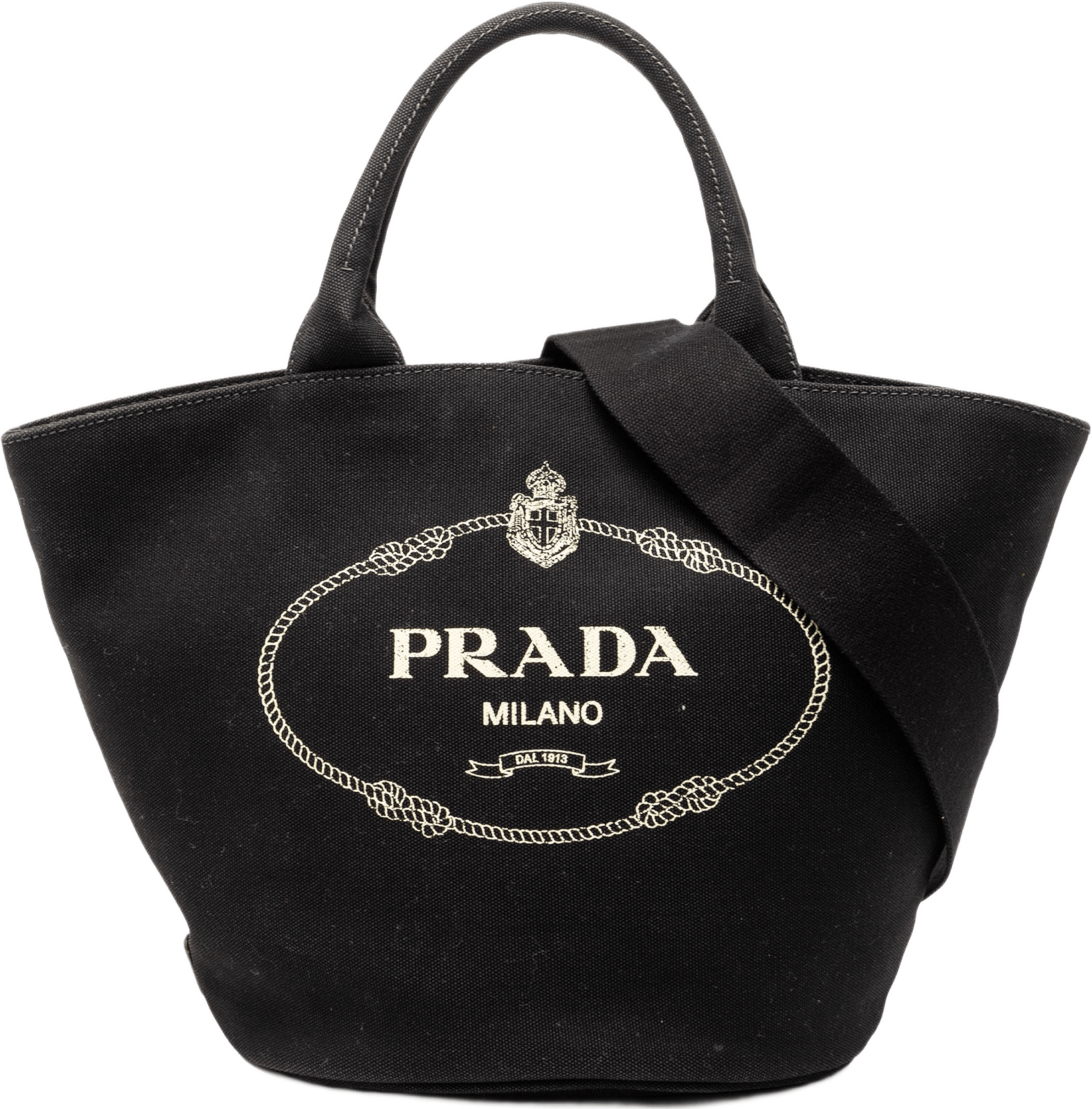 Prada Canvas Canapa Logo Satchel, från Luxclusif, i färgen black.